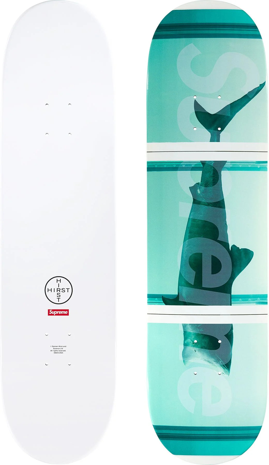 Supreme x Damien Hirst Shark Art Skateboard Deck - Limited Edition Collectible for Skateboarding & Wall Display - Perfect for Skateboard Enthusiasts and Contemporary Art Collectors