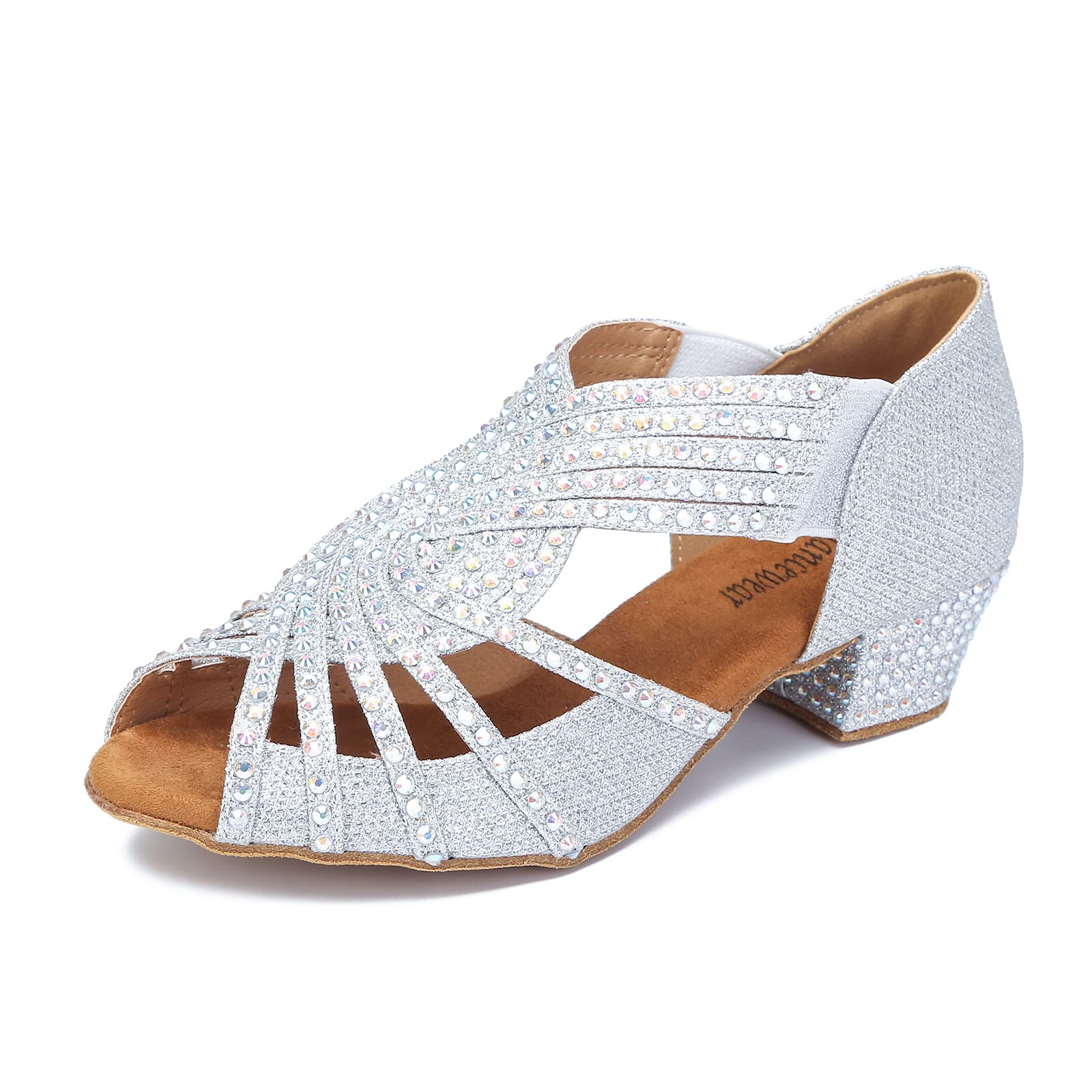Women's Rhinestone Dance Shoes for Ballroom, Latin, Salsa, Bachata - Perfect for Performances, Competitions, and Social Dancing