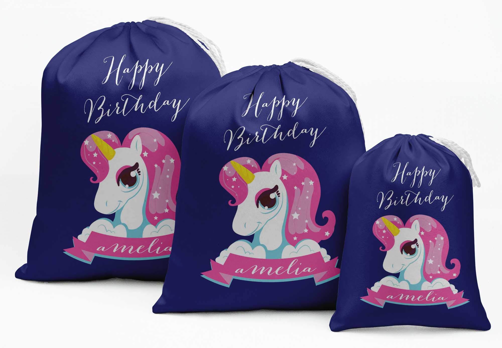 Custom Blue Unicorn Birthday Party Favor Bags - 15pcs Jewelry Pouches for Kids, Baby Shower, Bridal Souvenirs & Gift Packaging - Bulk Wholesale Party Supplies