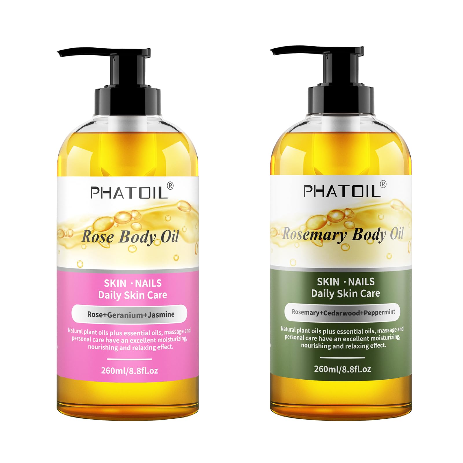 8.8 fl.oz (260ml) Rose & Rosemary Body Oil - Hydrating & Nourishing for Dry Skin | Perfect for Massage, Aromatherapy & Daily Moisturizing