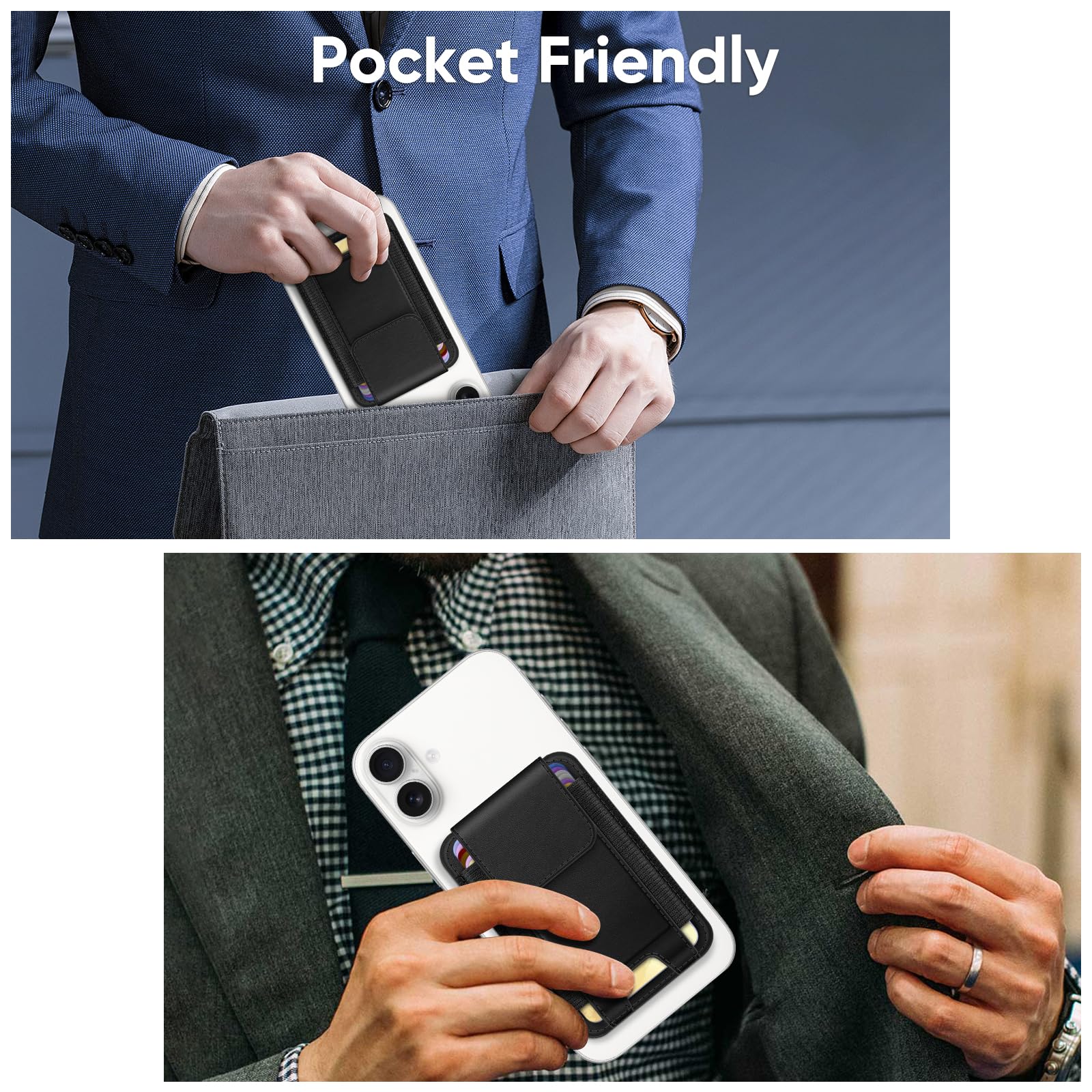 FINPAC MagSafe Wallet for iPhone 16/15/14/13/12 Series - Slim RFID Blocking Leather Card Holder with Strong Magnets (6 Cards) - Perfect for Everyday Use, Travel & Contactless Payments (Black)