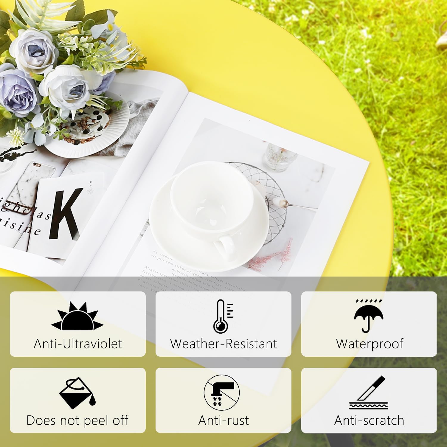**Weather-Resistant Round Steel Patio Coffee Table - Indoor & Outdoor Use, Anti-Rust & Waterproof Large Side Table for Garden, Living Room, Bedroom, Balcony (Yellow) - Perfect for Relaxing, Entertaining & Outdoor Dining**