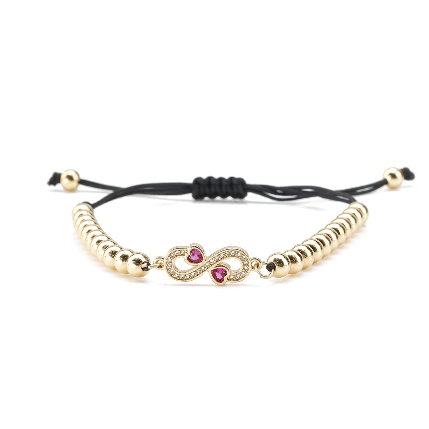 Infinity Love Bracelets for Women - Cubic Zirconia Heart Adjustable Stretch Bracelet with Gold Beads & Purple Crystals - Shiny Rhinestone Charm Jewelry - Perfect Birthday Gift for Women and Girls - Ideal for Date Nights, Anniversaries, and Special Occasions