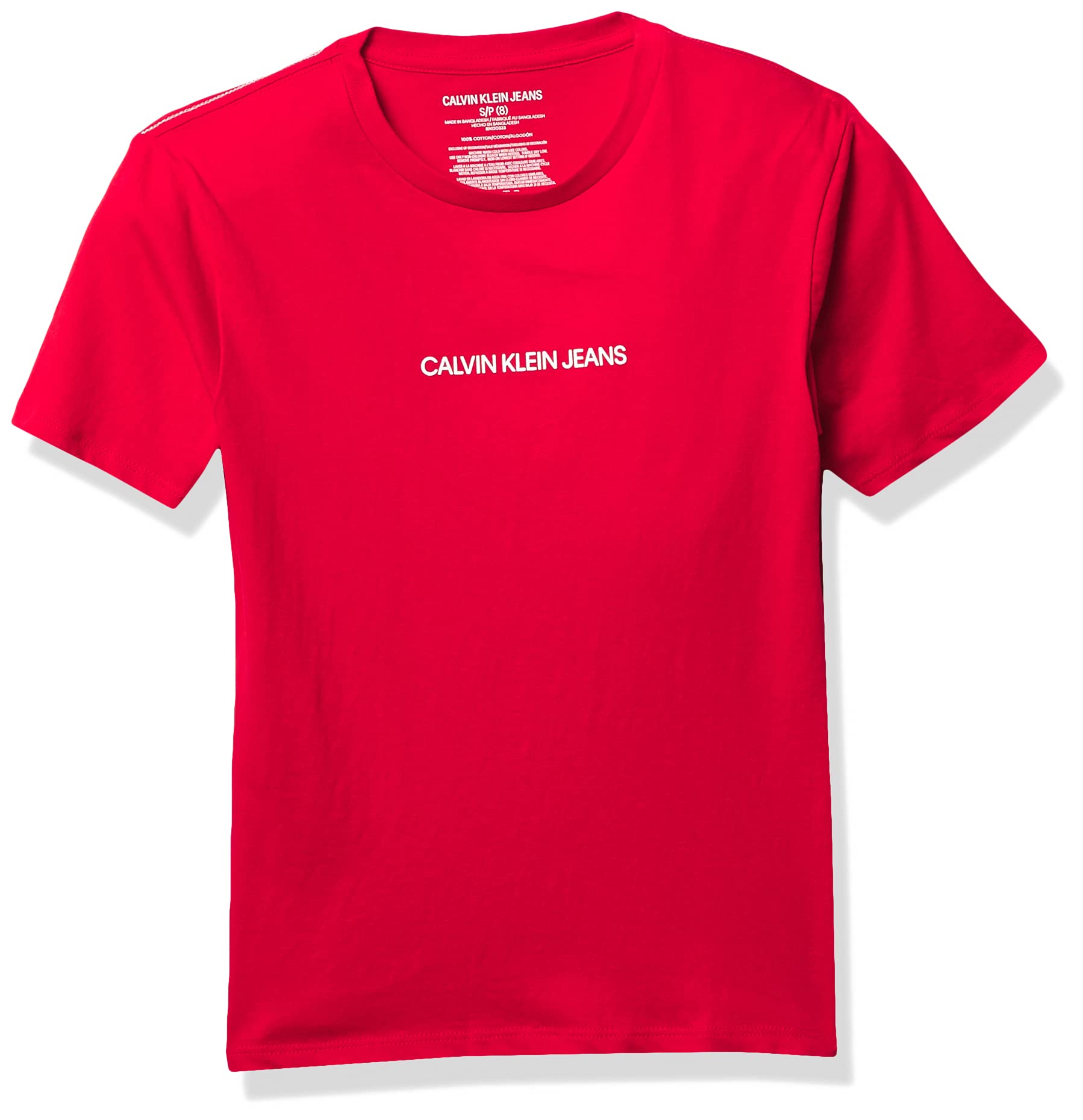 Calvin Klein Boys' CK Tape Crew Neck T-Shirt | Classic Cotton Tee for Kids | Perfect for School, Play & Casual Outings