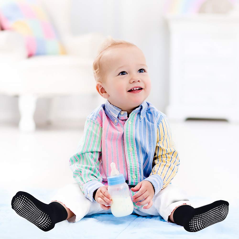 12 Pairs Non-Slip Toddler Socks with Grips - Cotton Anti-Skid Ankle Crew Socks for Boys & Girls (1-7 Years) - Perfect for Playtime, Daycare & Indoor Activities