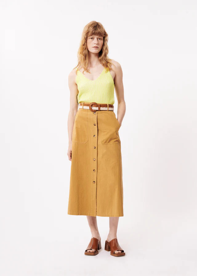 Pinar Mustard Yellow Skirt - Women's A-Line Midi Skirt with Pockets | Perfect for Casual Outings, Office Wear & Summer Dressing