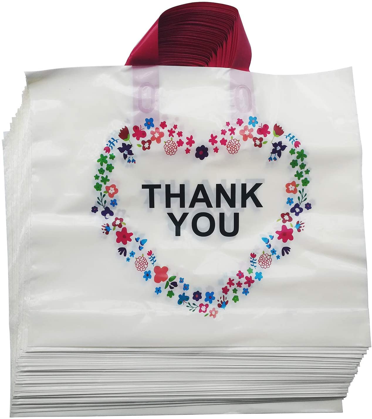24 Pack Beige Thank You Gift Bags with Soft Loop Handles - 15