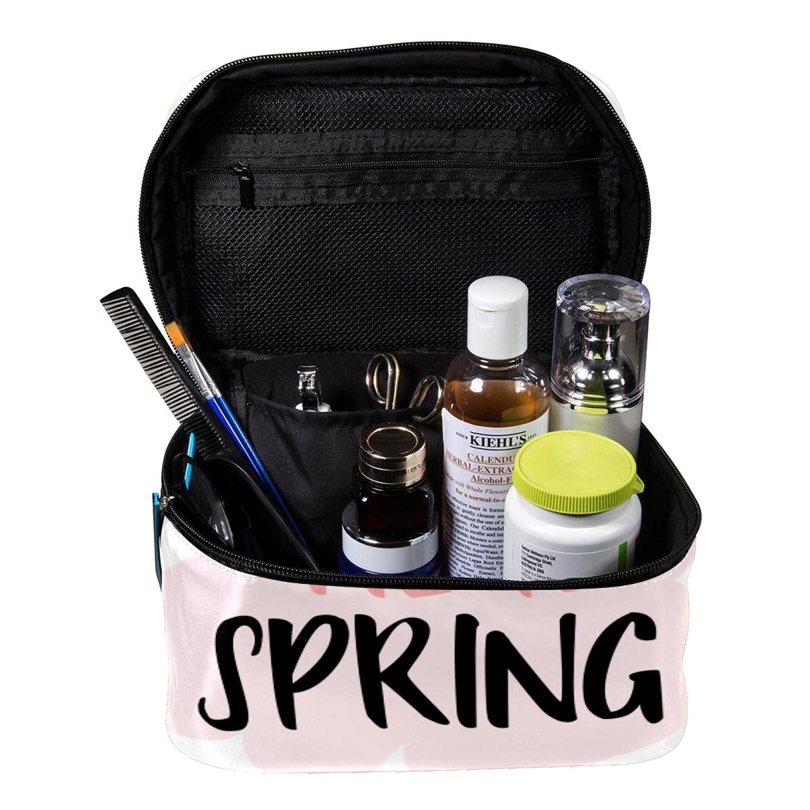 Pink Floral Makeup Bag Large Cosmetic Organizer for Women | Travel & Toiletry Case