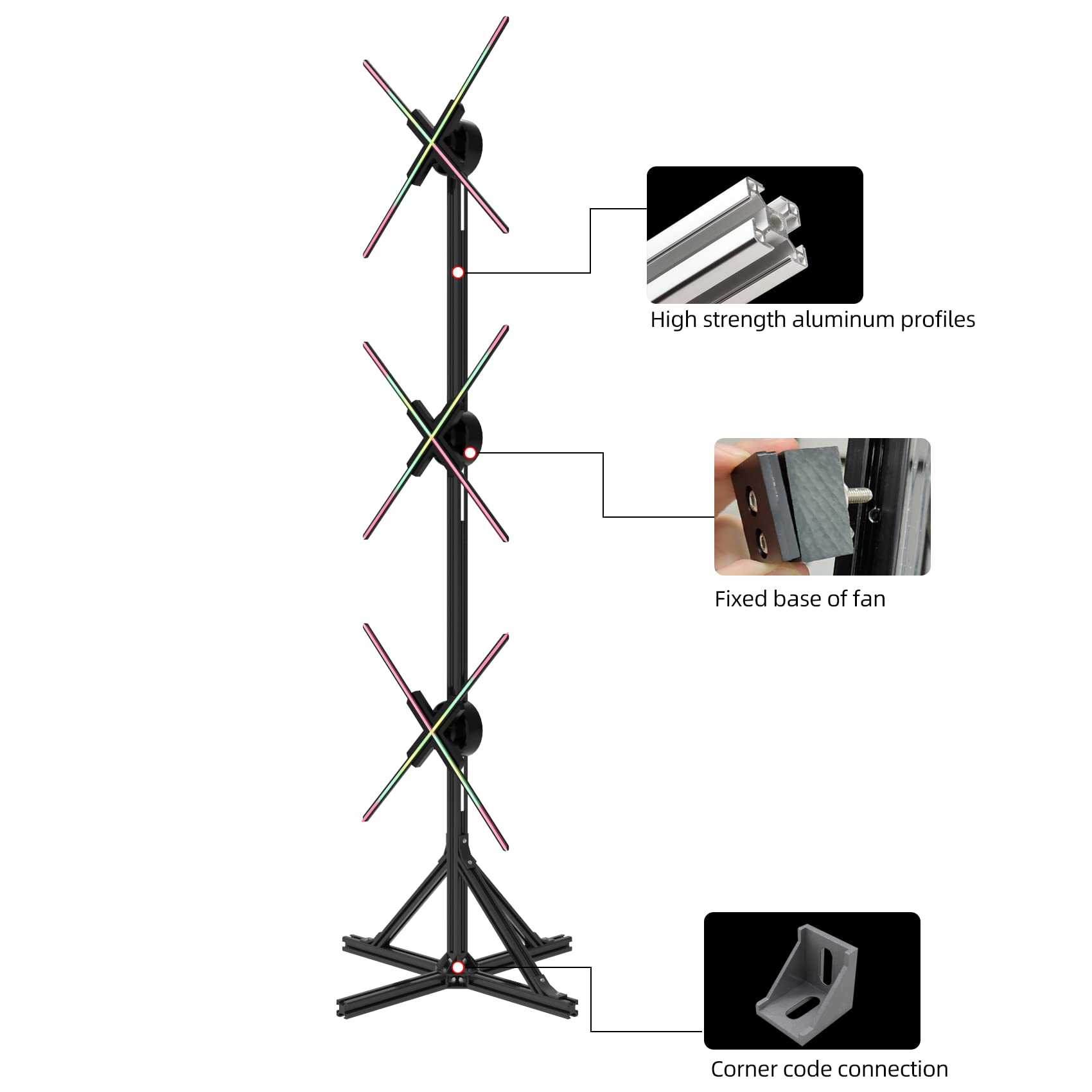 3D Hologram Fan Splicing Bracket - Aluminum Mounting Kit for 22-27.5 Inch LED Fans | No Fan Included | Easy Assembly for Trade Shows, Exhibitions & Advertising Displays | Perfect for Retail Stores, Events and Digital Signage