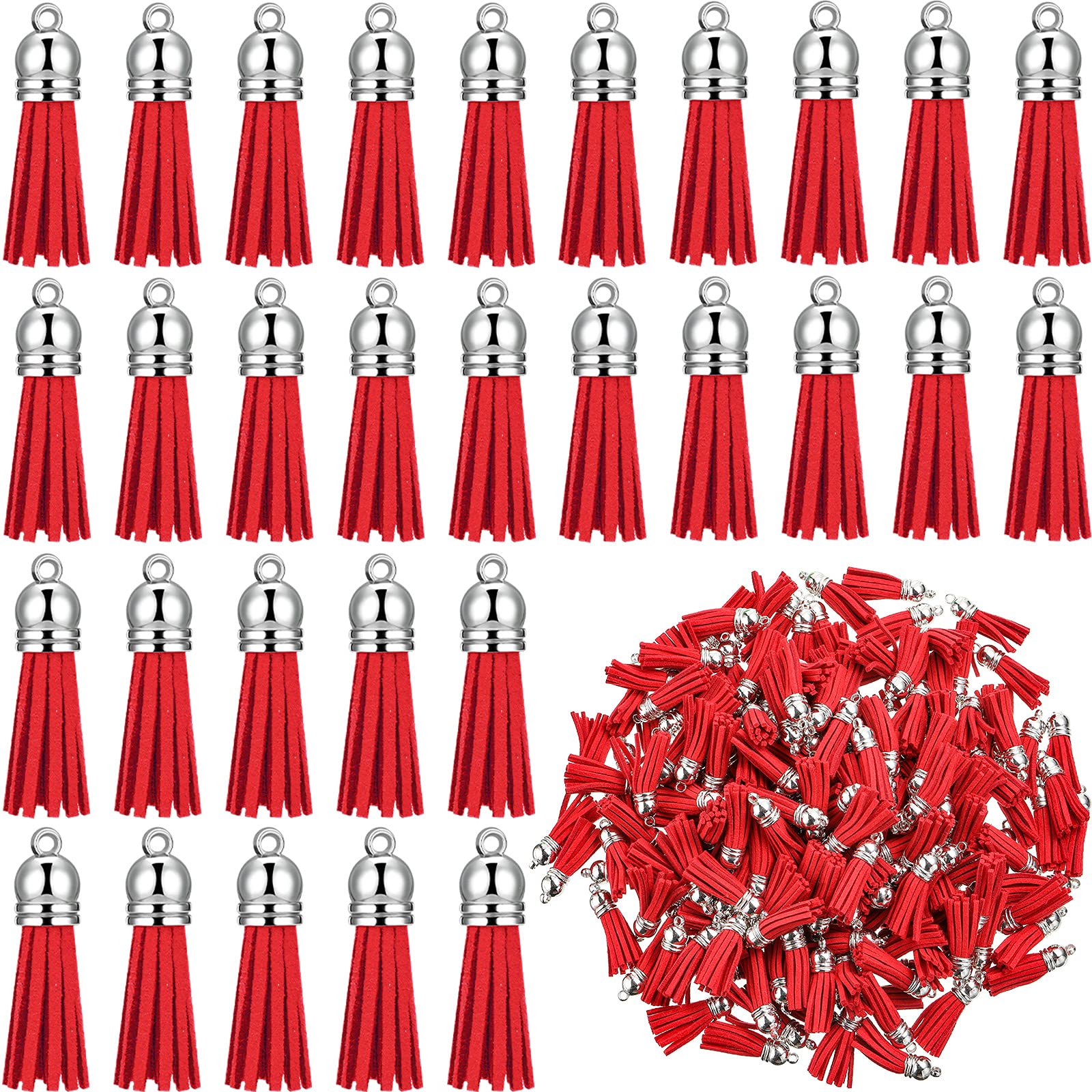 200 Pieces Faux Suede Leather Keychain Tassels - DIY Craft Supplies for Jewelry Making, Keychain Decorations, Gift Wrapping (Red) - Perfect for Handmade Accessories, Party Favors & Home Decor