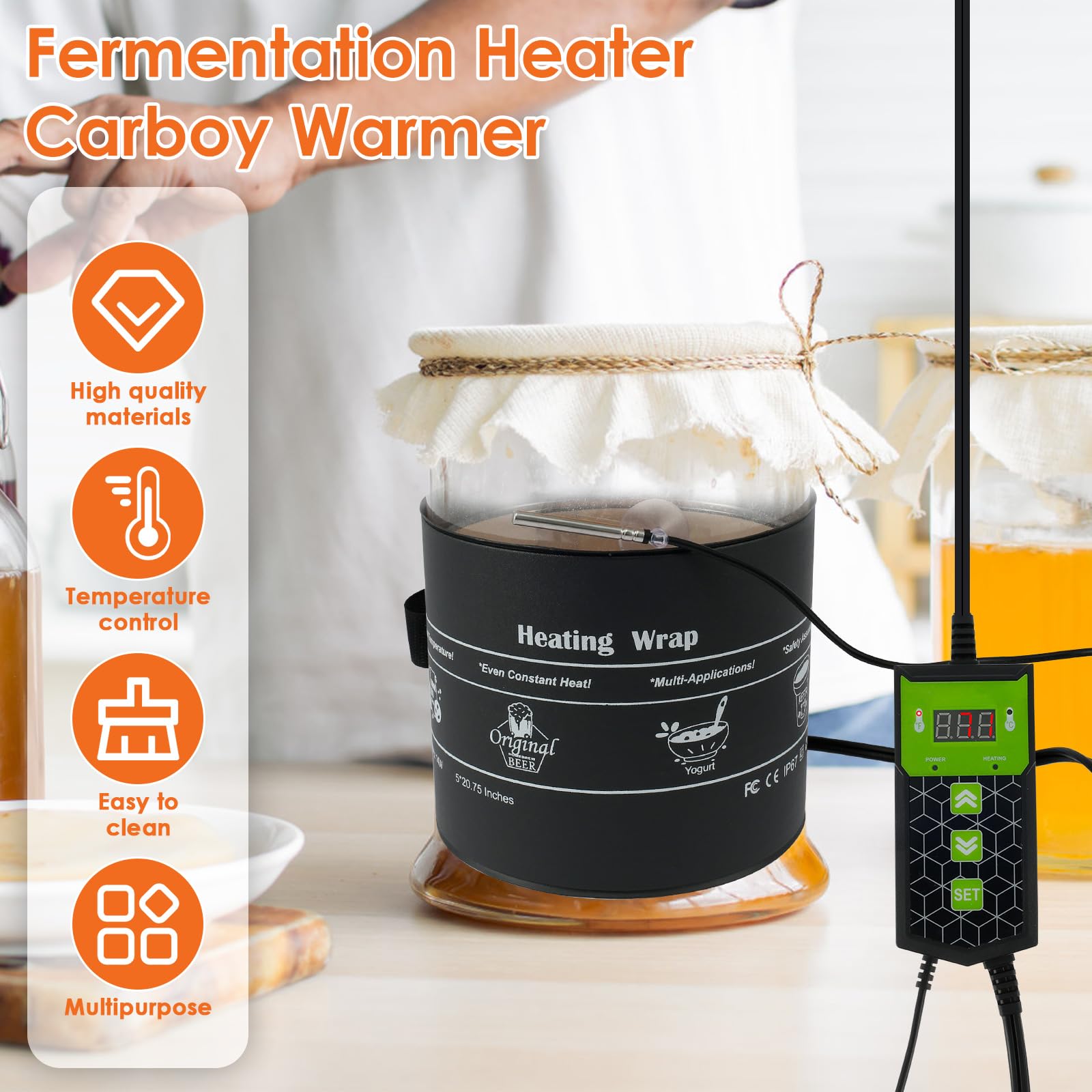 Premium Kombucha Heating Pad - 5.5×20.8in Waterproof Fermentation Heater Wrap with Precise Temperature Control for Kombucha Jars & Home Brewing - Perfect for Kombucha, Yogurt, Mead, and DIY Fermentation Projects