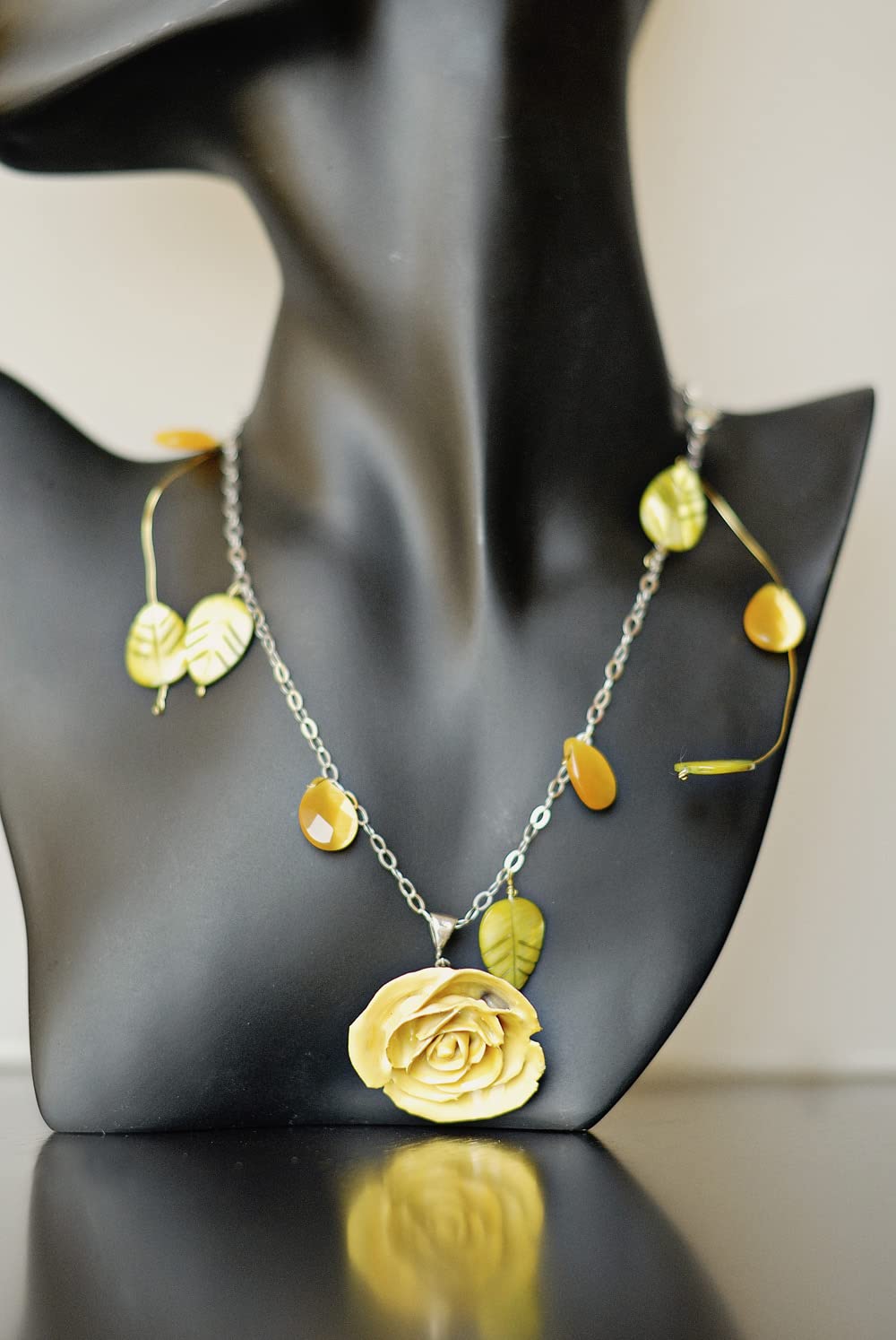 Secret Garden Necklace - Yellow Rose Cat's Eye Shell Pendant with Sterling Silver Chain | Elegant Jewelry Gift for Women, Perfect for Weddings, Parties & Special Occasions