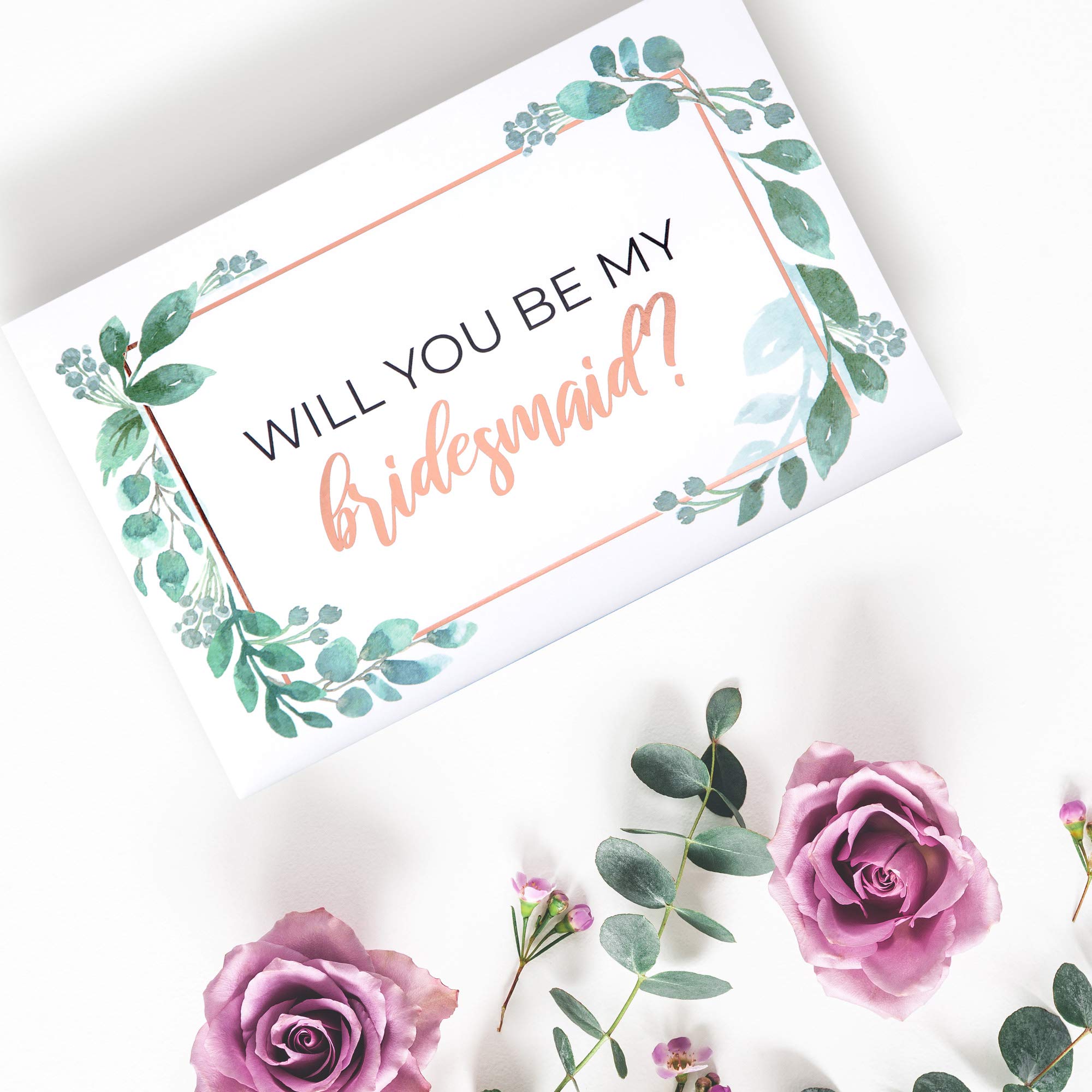 Pop Fizz Designs Bridesmaid Proposal Box Set - 10 Pack (1 Maid of Honor + 9 Bridesmaid Boxes) with Greenery & Rose Gold Foil - Perfect for Wedding Party Proposals, Bridal Shower Gifts & Bachelorette Party Favors