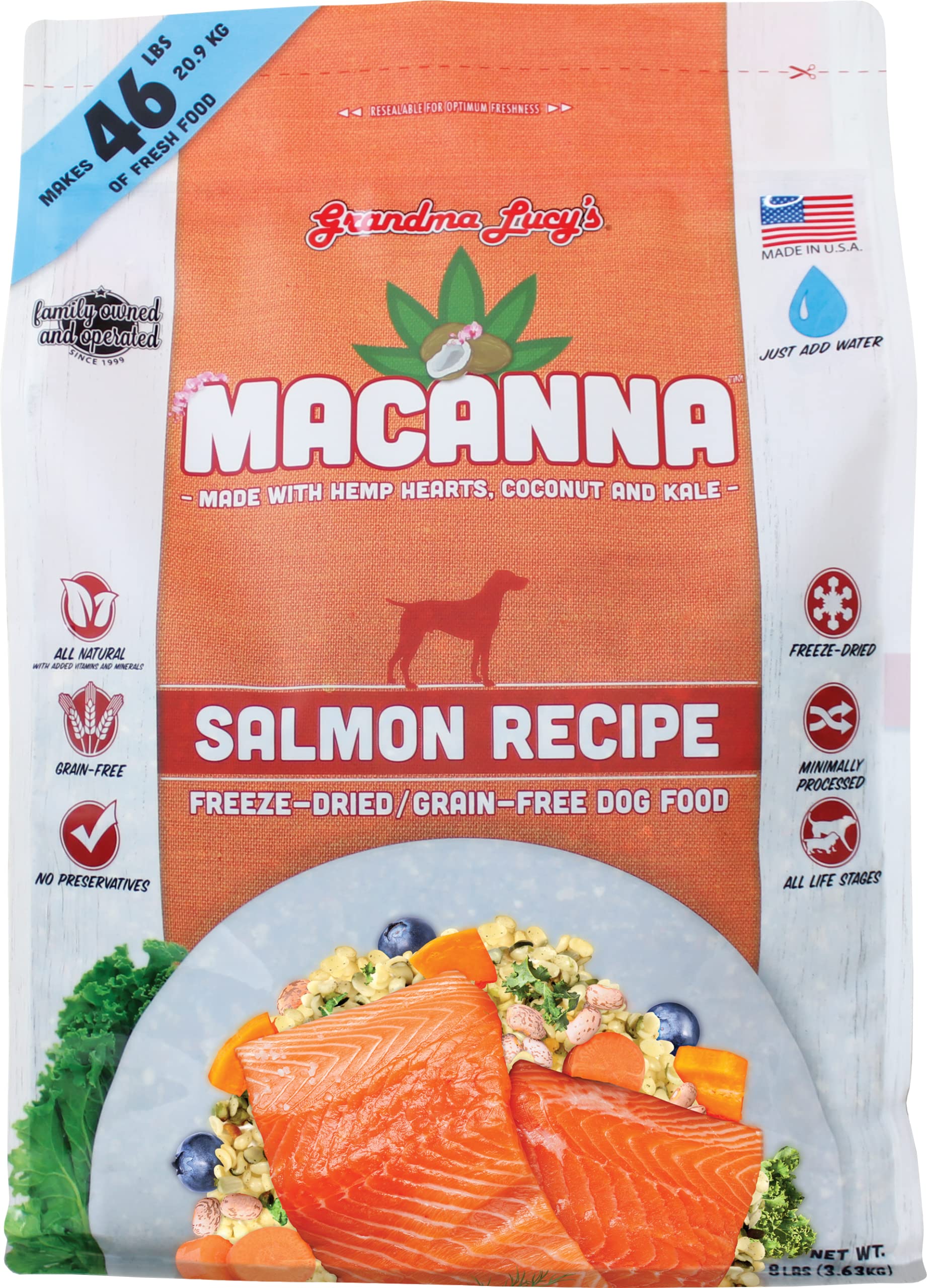 Premium Freeze-Dried Salmon Dog Food - 8lb All-Natural Grain-Free Recipe for Small & Large Breeds - Perfect for Training, Travel & Outdoor Adventures