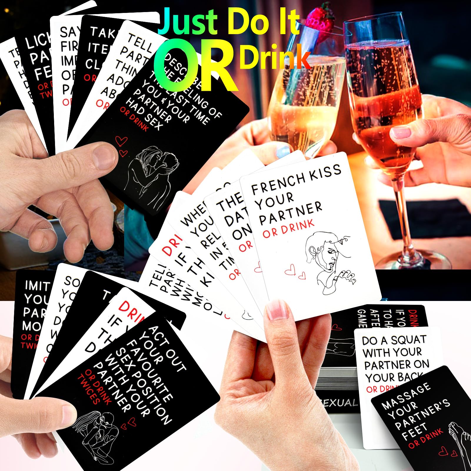 Adult Drinking Game Cards - Erotic Couples Card Deck for Adventurous Date Nights & Intimate Bedroom Fun - Sexy Party Game for Lovers