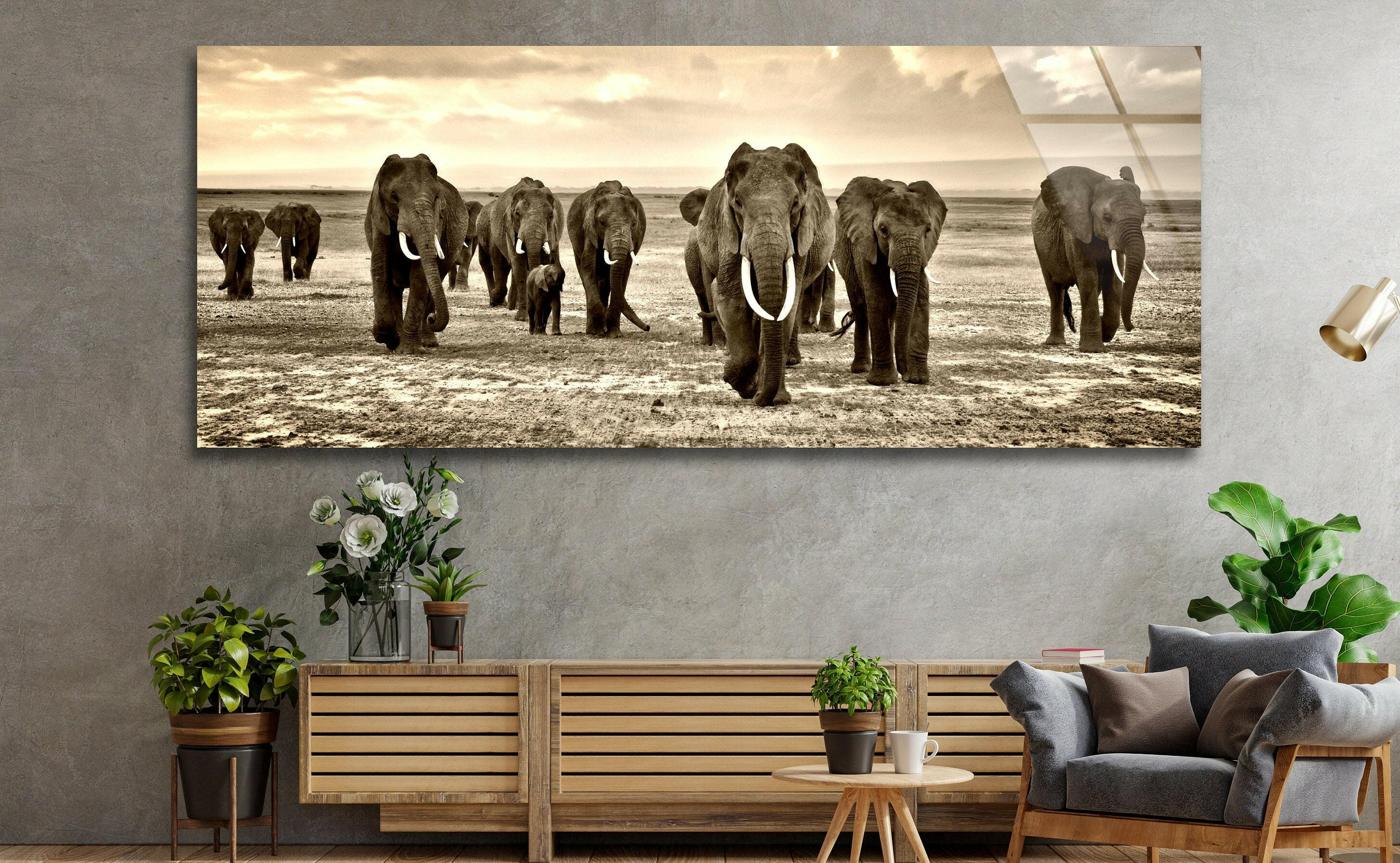 Stunning Black & White African Elephants Glass Wall Art - Elegant Home Decor for Living Room, Bedroom & Office - Perfect Gift for Wildlife Lovers
