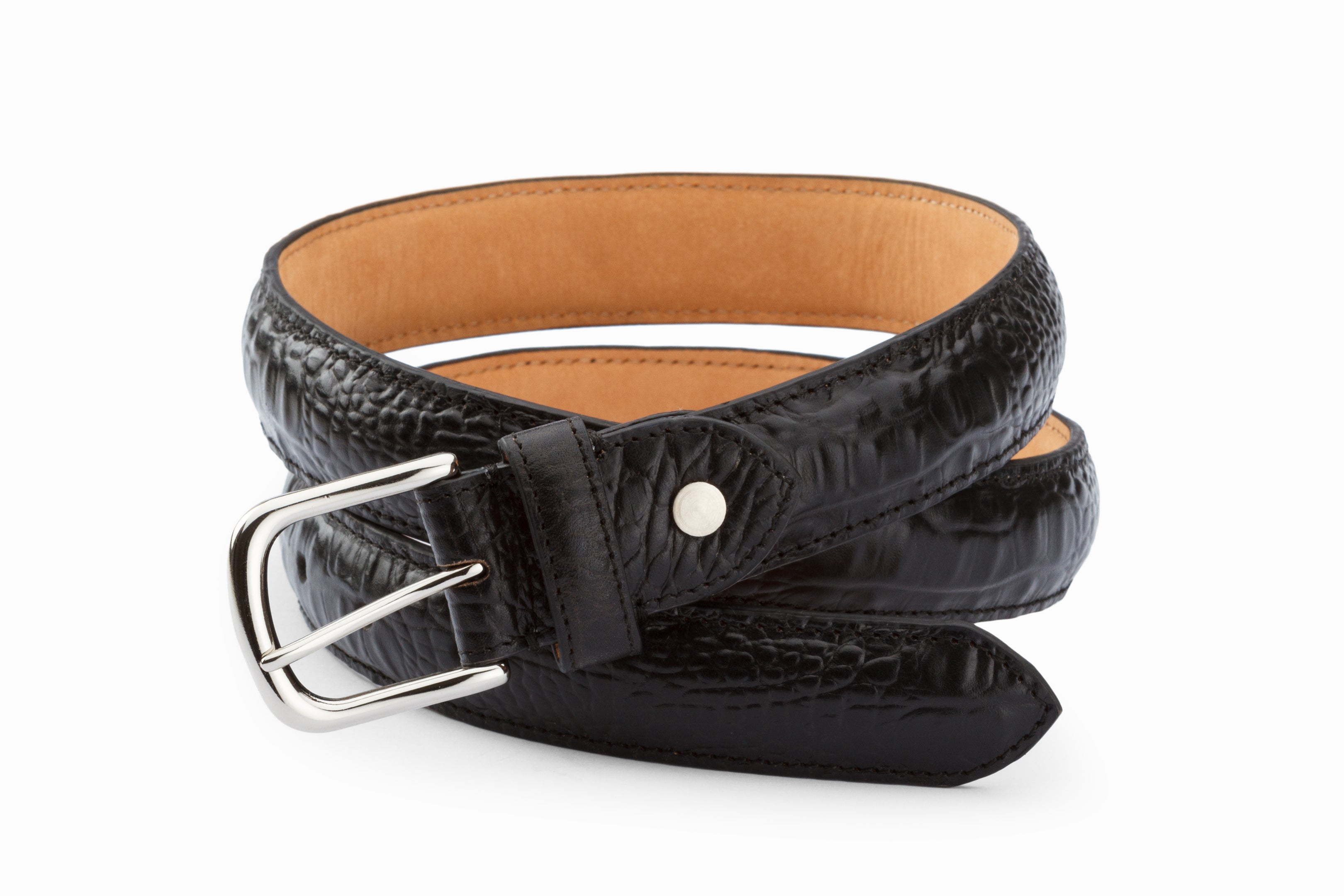 Premium Crocodile Embossed Leather Profile Belt - Small Size Black for Men | Stylish Dress & Casual Wear Accessory