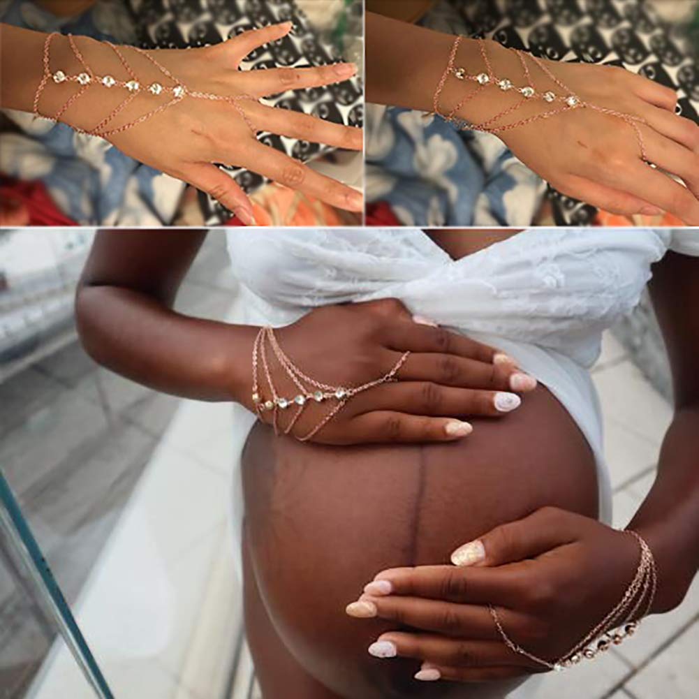 Elegant Rhinestone Finger Ring Bracelet for Women - Stylish Hand Harness Chain Jewelry Gift for Party, Wedding & Date Night