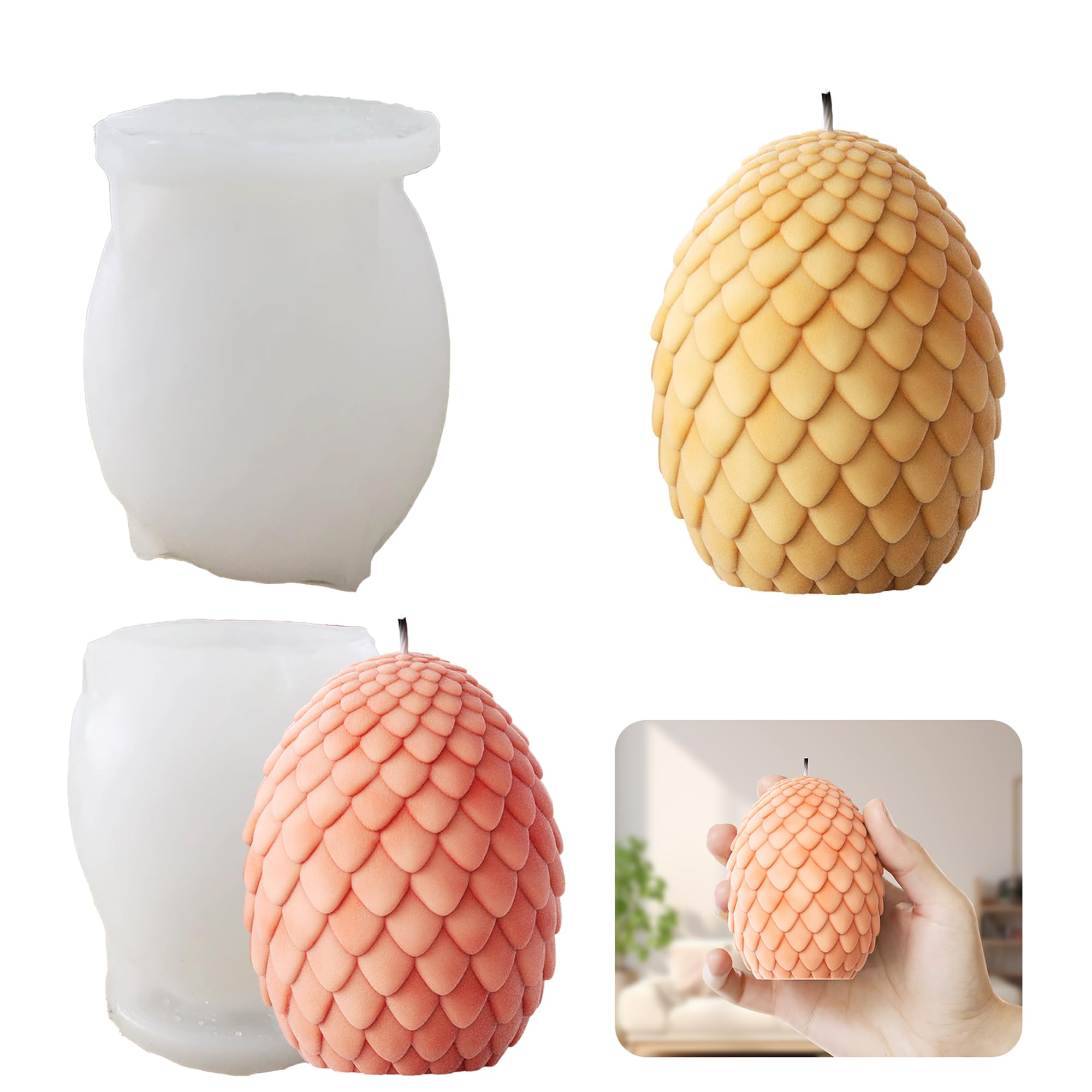 Dragon Egg Silicone Mold for Resin Casting, Candle Making & Home Decor - 3D Dragon Scale Egg Candle Mold for DIY Crafts, Gifts & Halloween Decorations