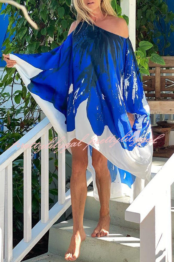 Elegant Floral Print One Shoulder Maxi Dress - Beach Cover Up, Summer Party & Vacation Outfit