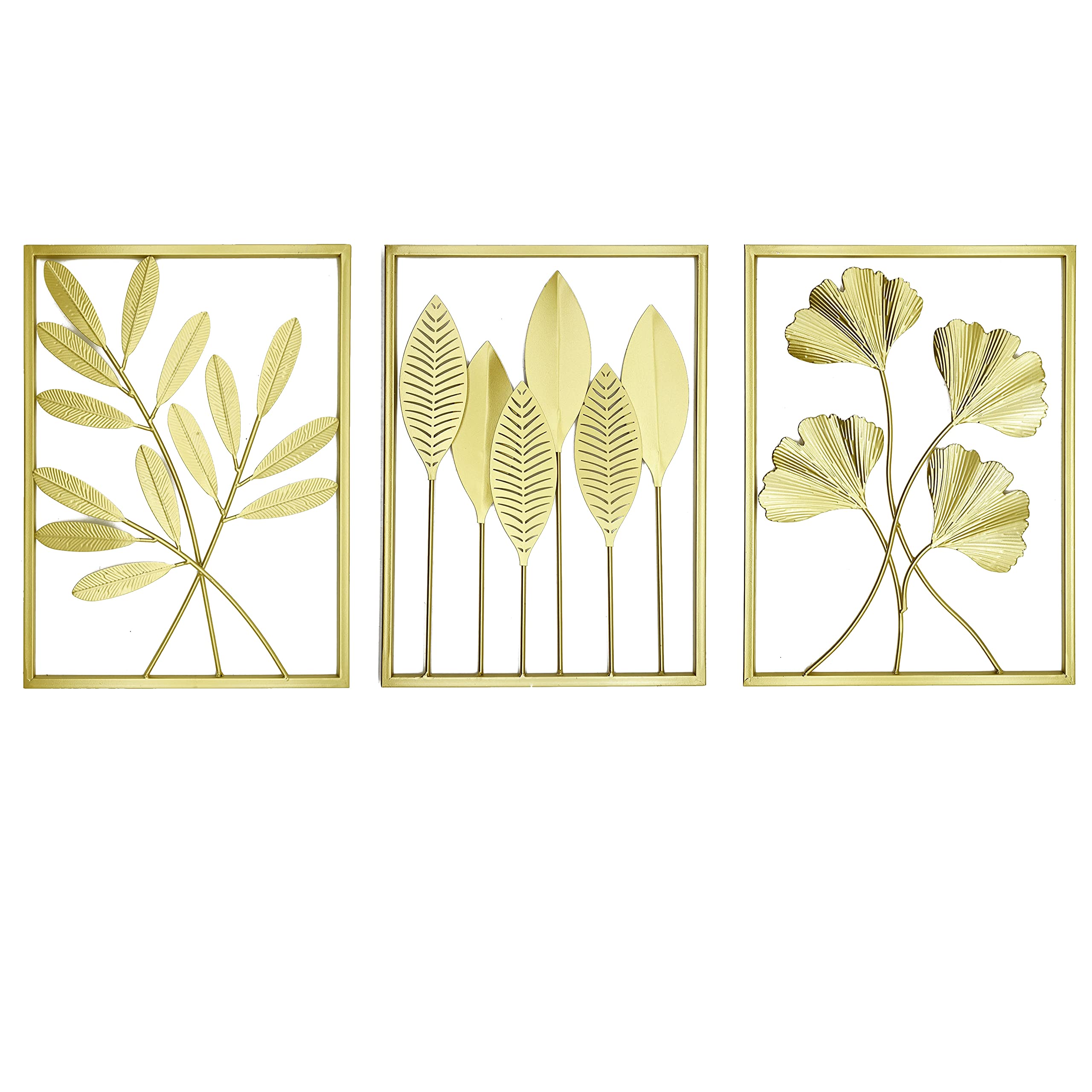 Remenna 3-Pack Gold Metal Tree Leaf Wall Art with Frame - Modern Home Decor for Living Room, Bedroom, Office & Bathroom | Perfect for Housewarming Gifts & Interior Design