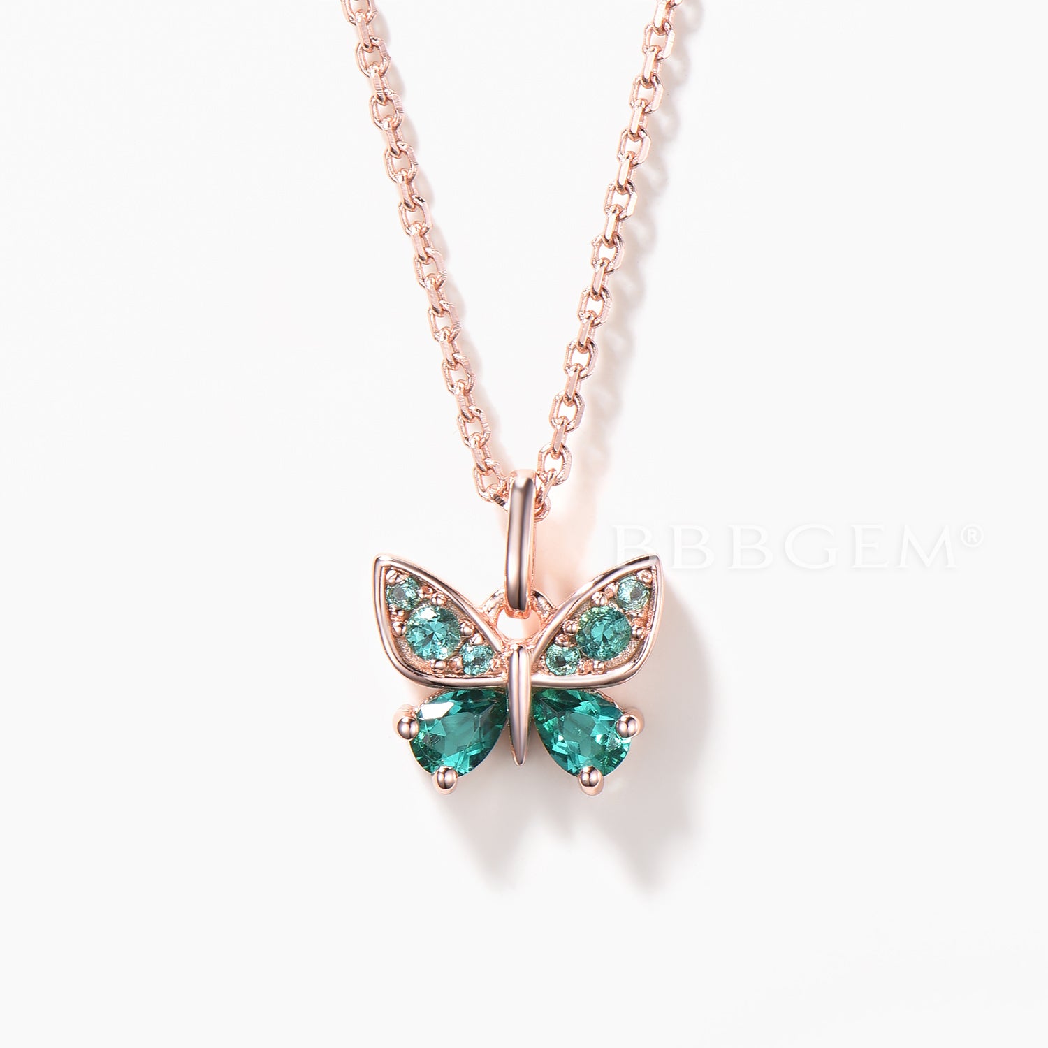 Pear Cut Emerald Butterfly Pendant Necklace - Round Emerald Animal Inspired Jewelry for Women - Perfect for Valentine's Day Gifts, Birthday Presents & Special Occasions