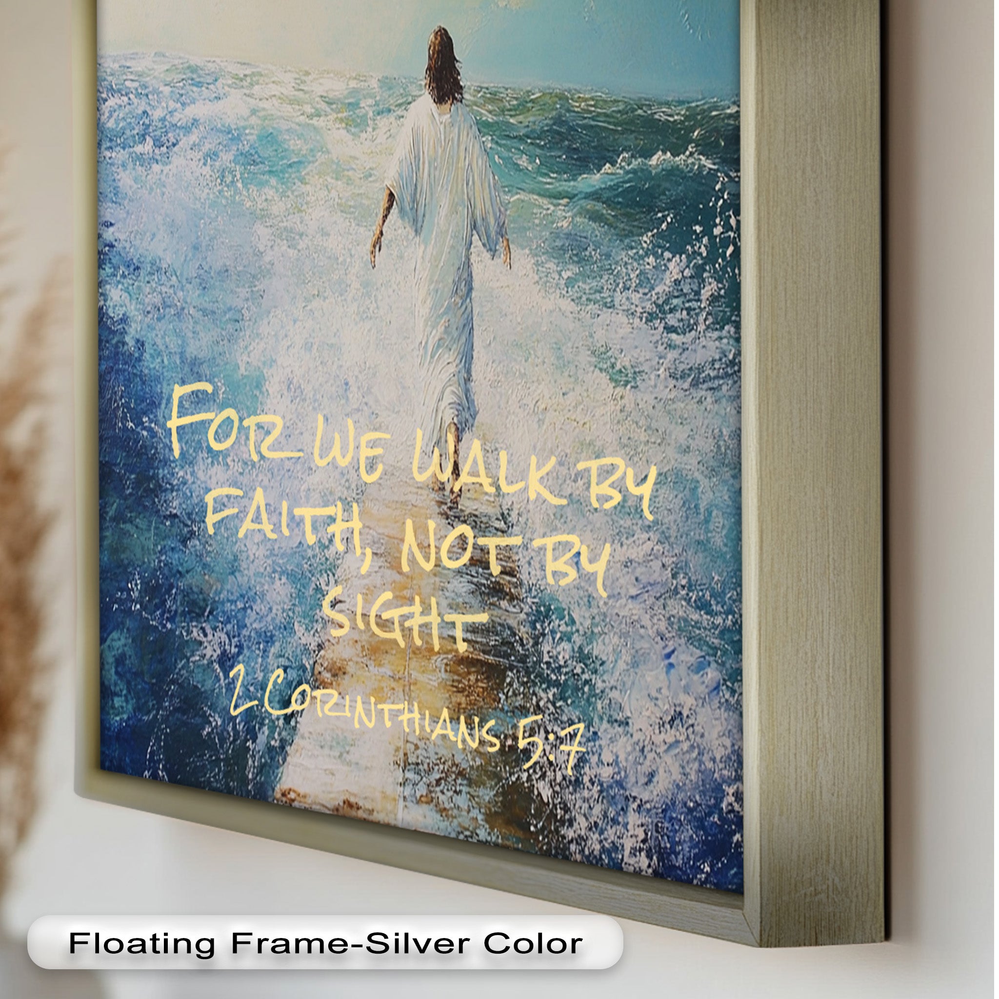 2 Corinthians 5:7 Walk by Faith Bible Verse Oil Painting - Inspirational Christian Wall Art for Home, Church & Office Decor