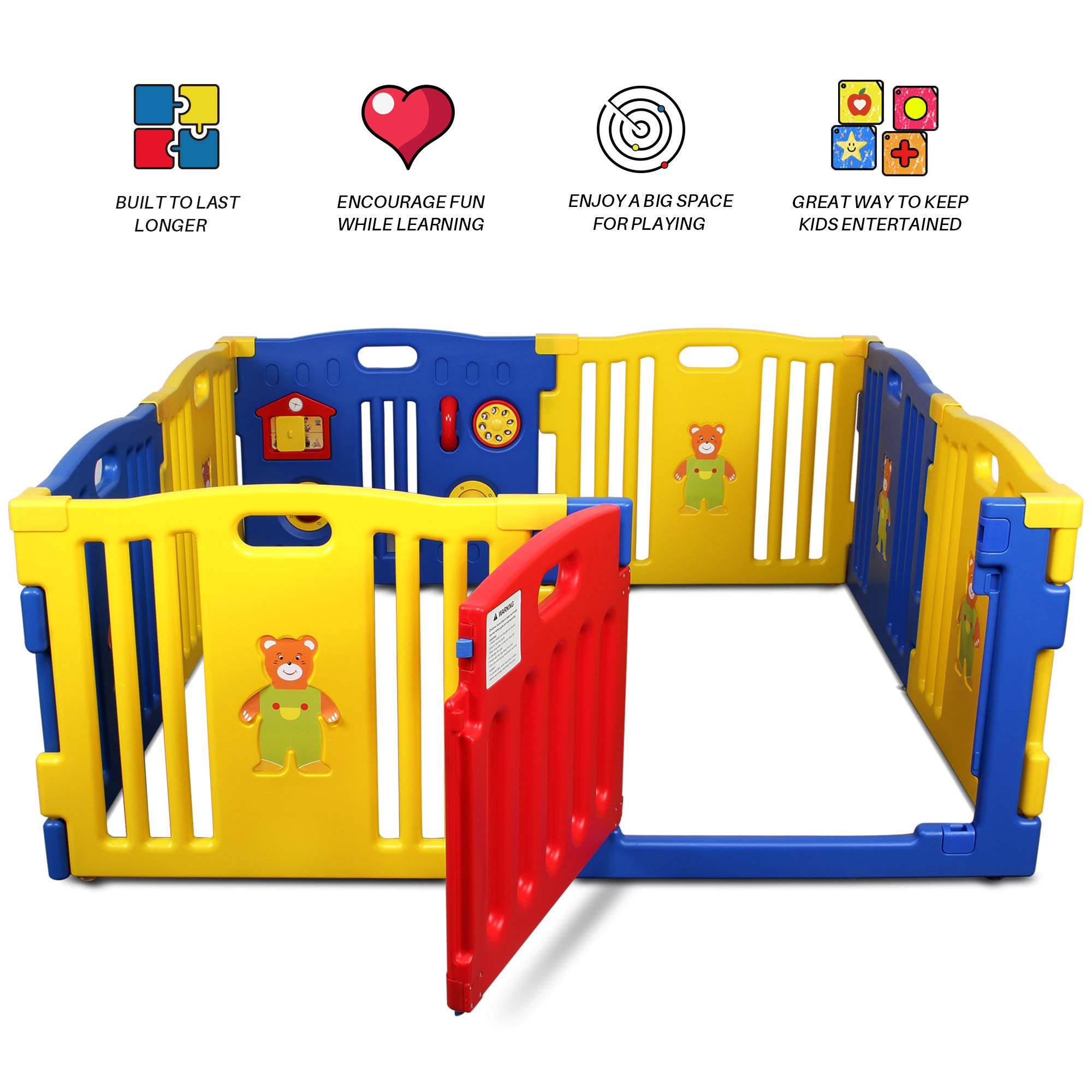 Kidzone 8-Panel Baby Playpen - Safe & Durable Play Center for Toddlers - Indoor/Outdoor Kids Activity Yard - Blue - Perfect for Home, Daycare & Backyard Playtime
