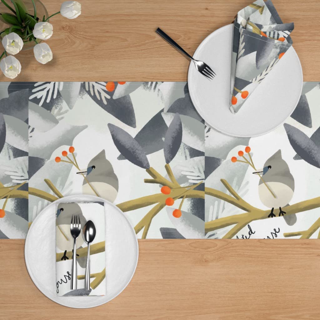 Custom Winter Bird Illustration Cotton Sateen Table Runner 108