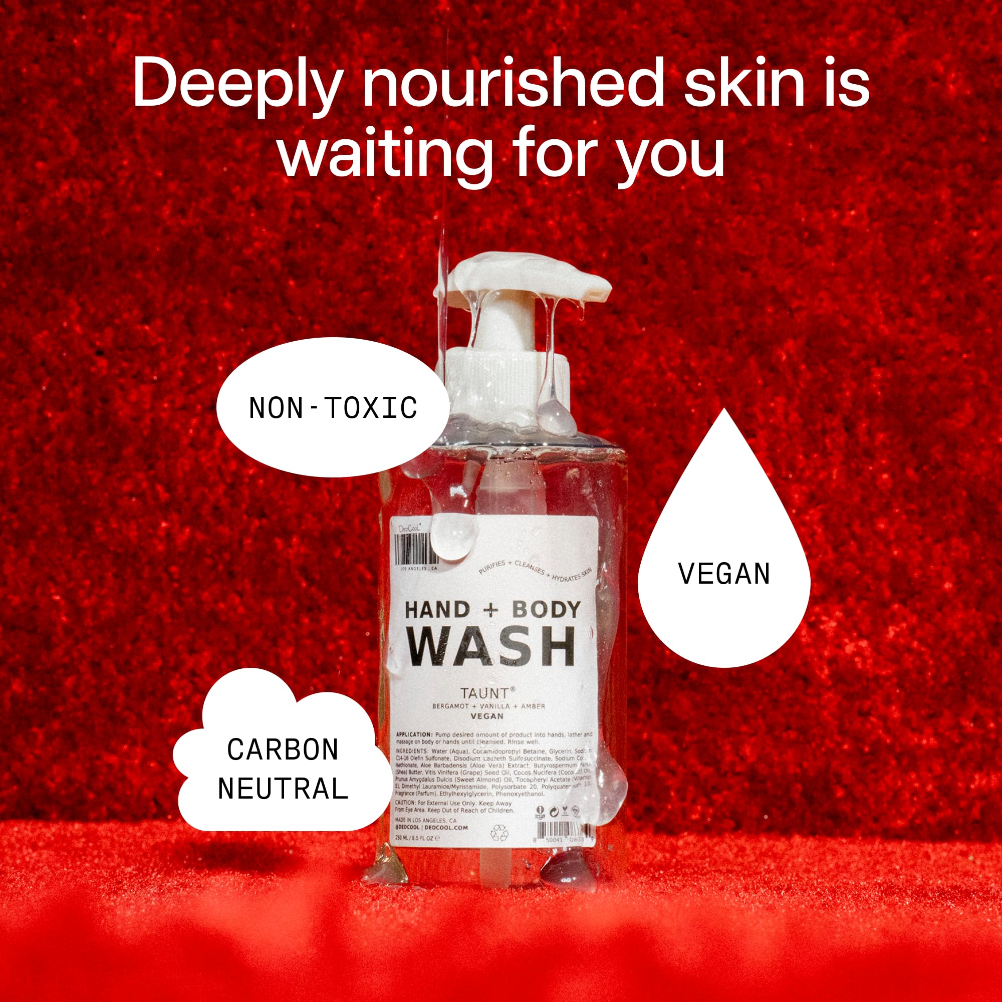 DedCool Hand & Body Wash (01 Taunt, 8.5 fl oz) - Natural Hydrating Body Soap with Pump, Moisturizing Cleanser for Hands & Body | Cruelty-Free, Vegan & Non-Toxic | Luxury Fragrance for Daily Shower & Hand Washing