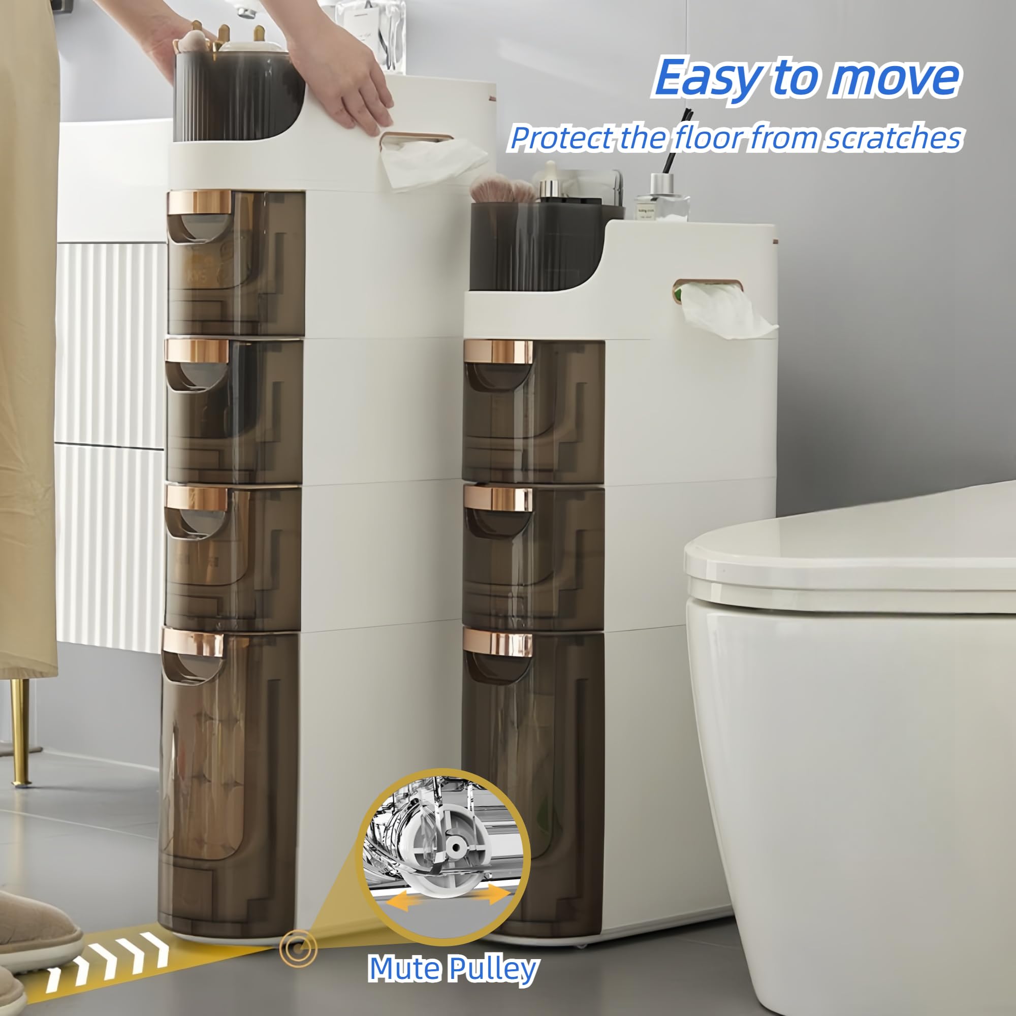 3-Tier Slim Bathroom Storage Cabinet - Waterproof Narrow Floor Cabinet Organizer with Drawers for Small Spaces, Kitchen, Living Room - Perfect for Bathroom Essentials, Kitchen Utensils & Home Organization