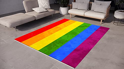 Rainbow Pride LGBT Flag Rug - 3.3x6.6 Ft LGBTQ+ Area Rug for Living Room, Bedroom & Dorm - Gay Pride Equality Love Passion Peace Decor - 100x200Cm Colorful Floor Mat for Pride Month, Parades & Home Decoration