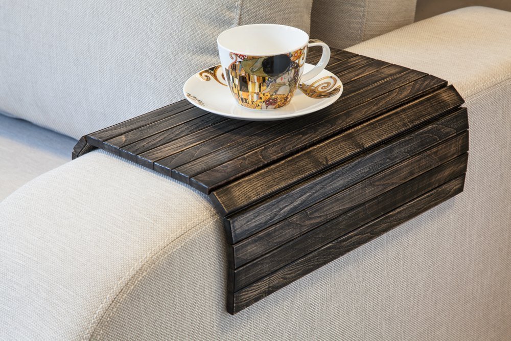 Vintage Black Wooden Sofa Side Tray Table - 22.5