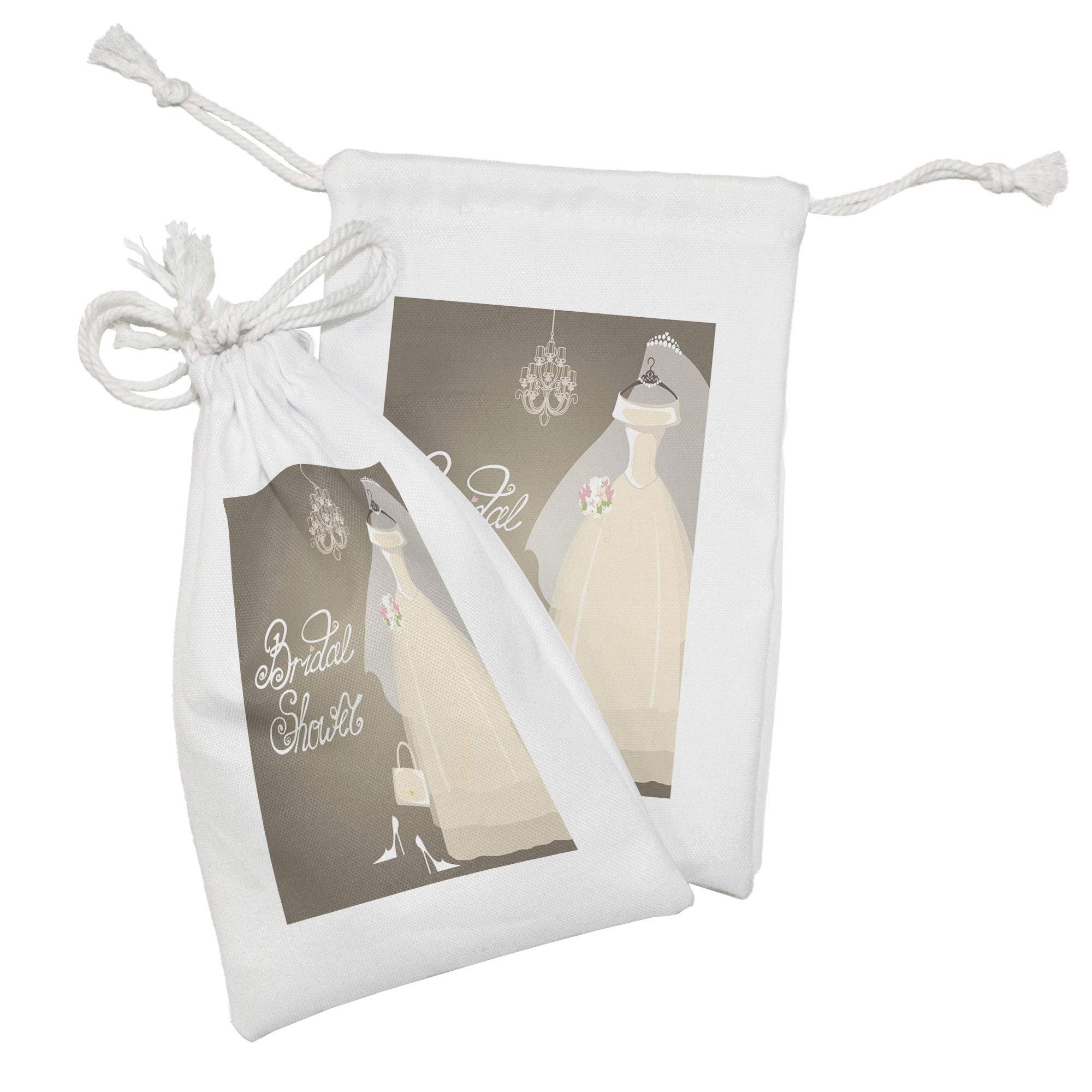 Ambesonne Bridal Shower Fabric Pouch Set of 2 - Romantic Wedding Dress Lettering Design Drawstring Bags (9