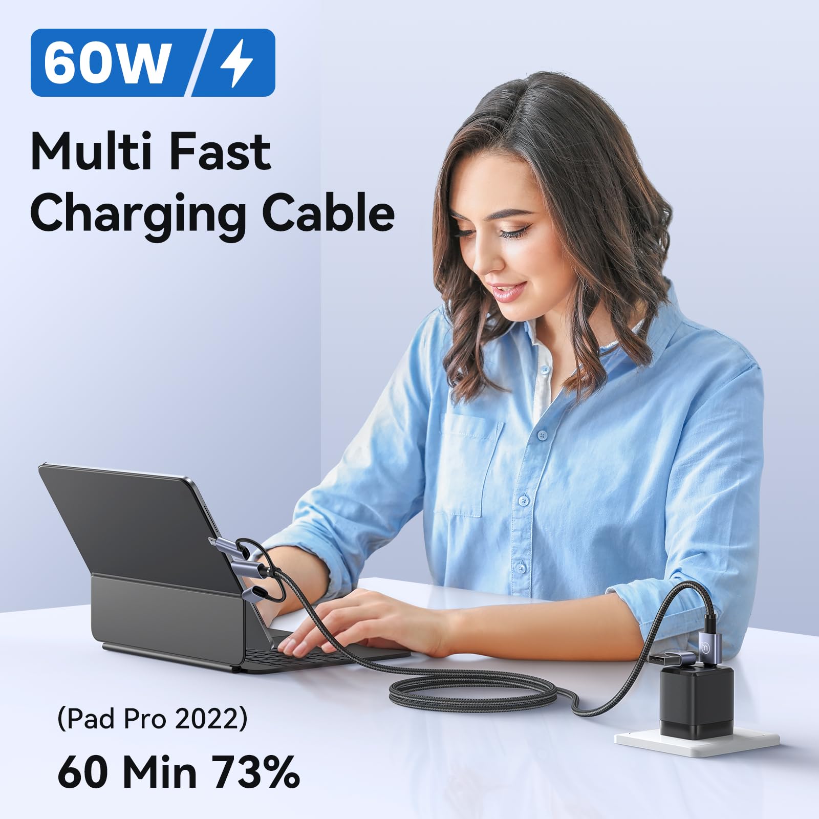 6-in-1 Multi Charger Cable with LED Display | 60W PD Fast Charging USB C/A to Type C/Micro Cable (6ft) | Compatible with iPhone, Android Phones, Laptops & Tablets | Perfect for Home, Office & Travel Charging
