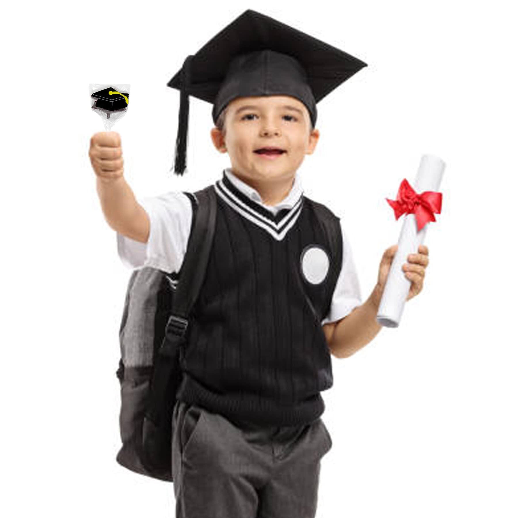 Graduation Hat Shaped Lollipops - 12 Pack Individually Wrapped Graduation Candy Pops for Grad Party Favors, Decorations & School Celebration Supplies - Perfect for Graduation Ceremonies, Cap & Gown Parties and Commencement Events