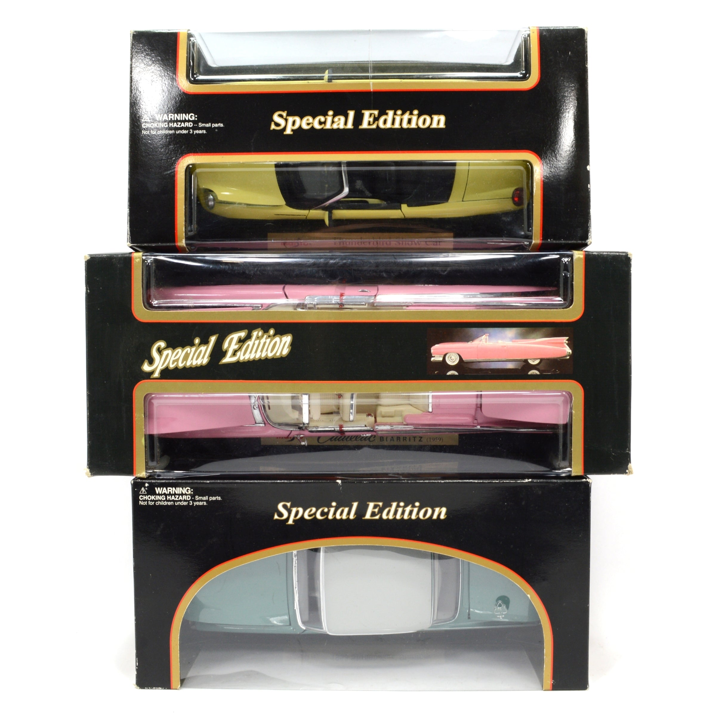 3-Pack Maisto 1:18 Scale Diecast Model Cars - Pink Cadillac, Studebaker & Thunderbird - Collectible Display Models for Car Enthusiasts & Home Decor