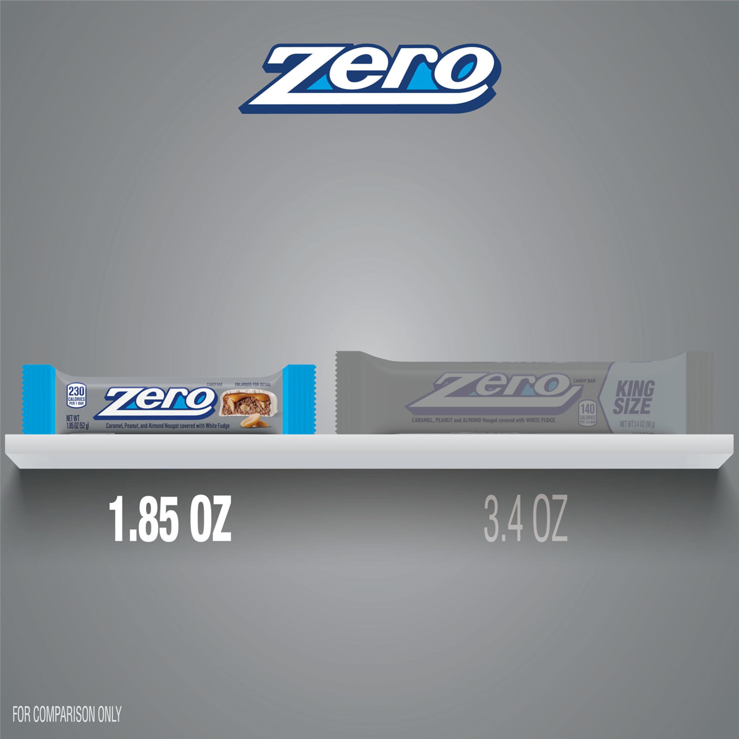 ZERO White Fudge Caramel Peanut Almond Nougat Candy Bars - 1.85oz (24 Count) - Perfect for Halloween Treats, Party Favors & Office Snacks