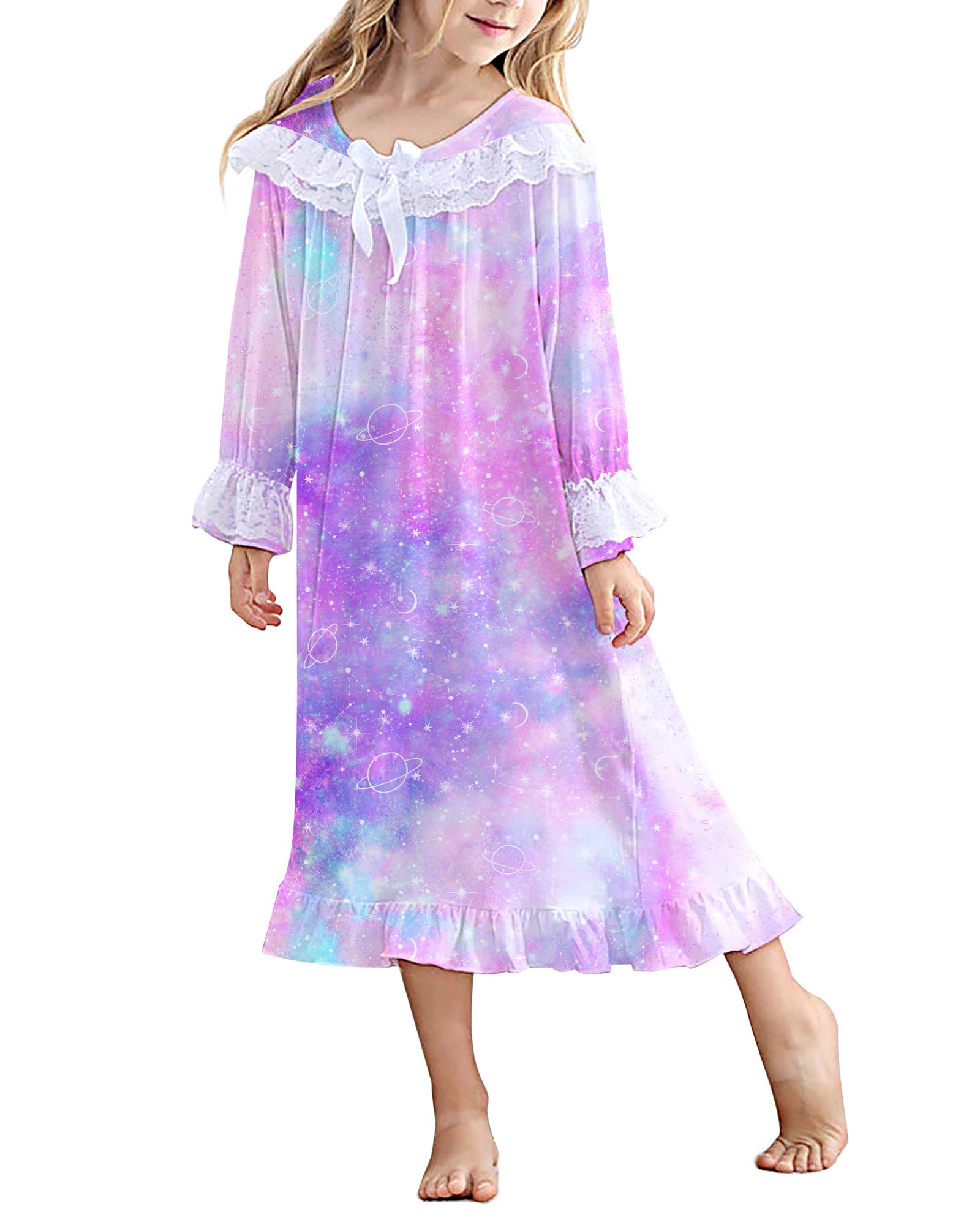 Lovekider Girls Christmas Nightgowns - Cute Lace Xmas Pajamas Dress Long Sleeve Princess Nightdress Sleep Shirts for Kids 4-12 Years | Holiday Family Photos, Christmas Morning, Sleepovers & Cozy Winter Nights