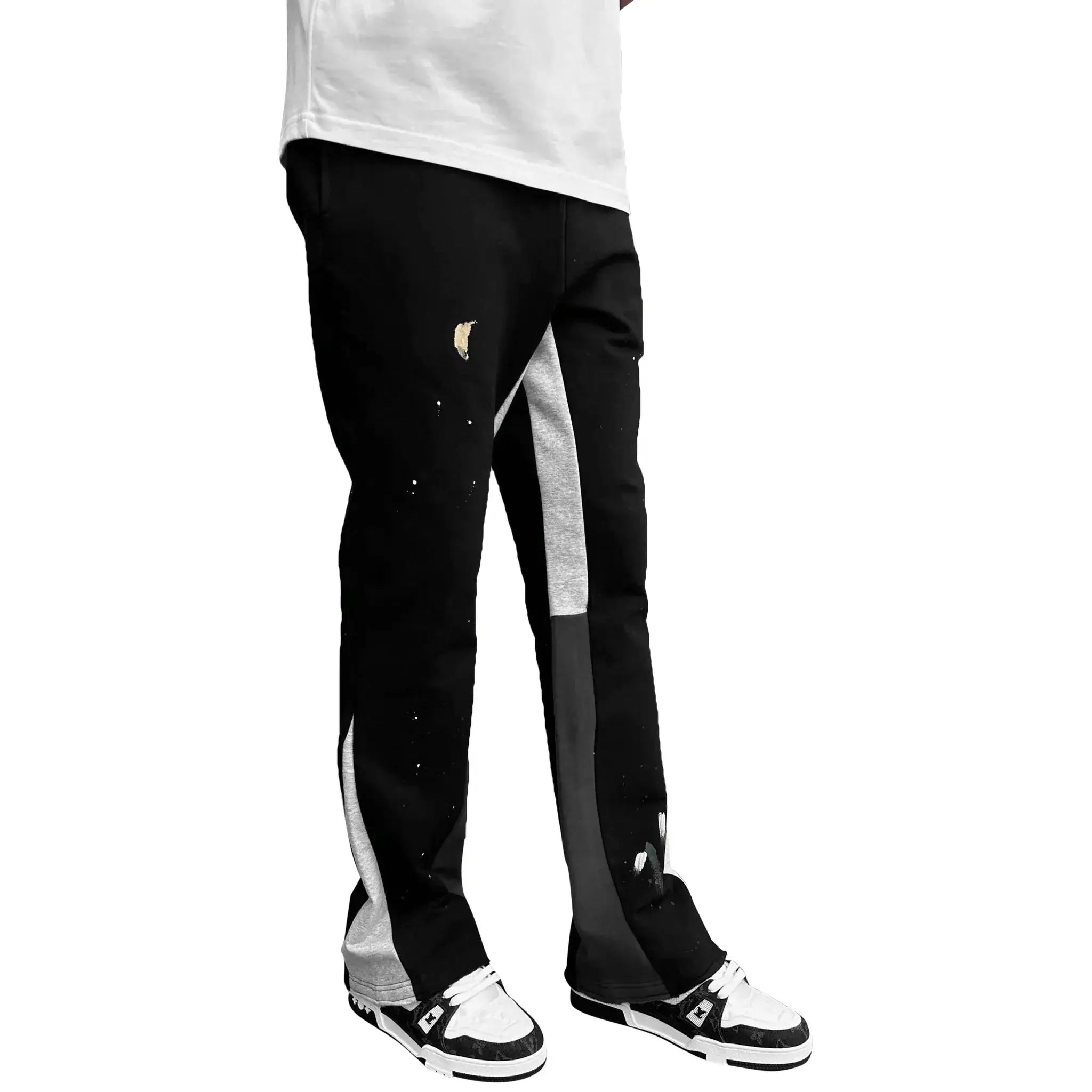 SIARR Flared Joggers for Women - High Waisted Black Paint Yoga Pants with Pockets | Comfortable Lounge Pants for Running, Workout & Casual Wear