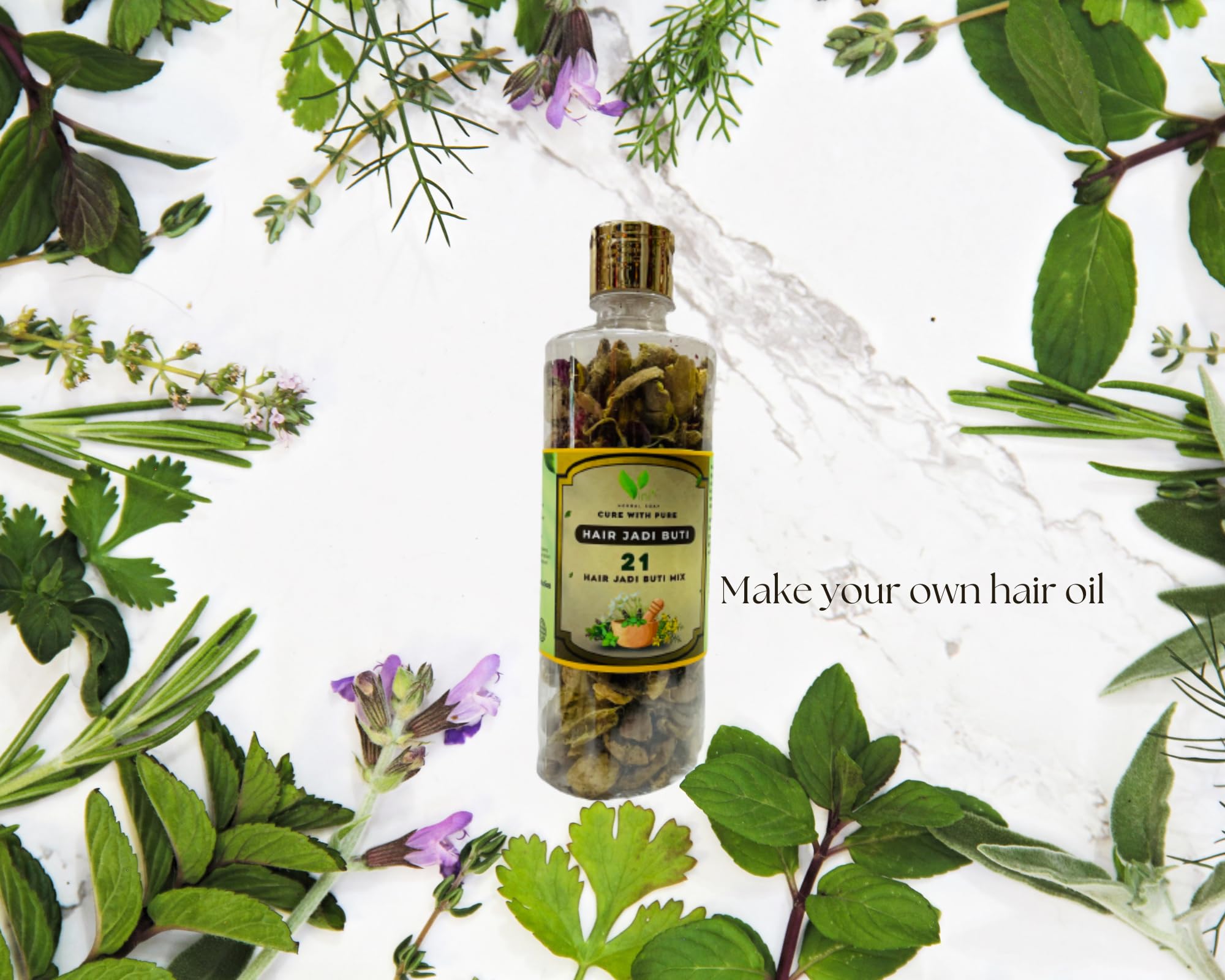 Vini's Herbal Hair Growth Oil Kit | DIY Ayurvedic Hair Treatment with Raw Herbs (Jadibuti) | Natural Solution for Hair Loss, Dandruff & Thinning Hair | Perfect for At-Home Hair Care & Scalp Treatment
