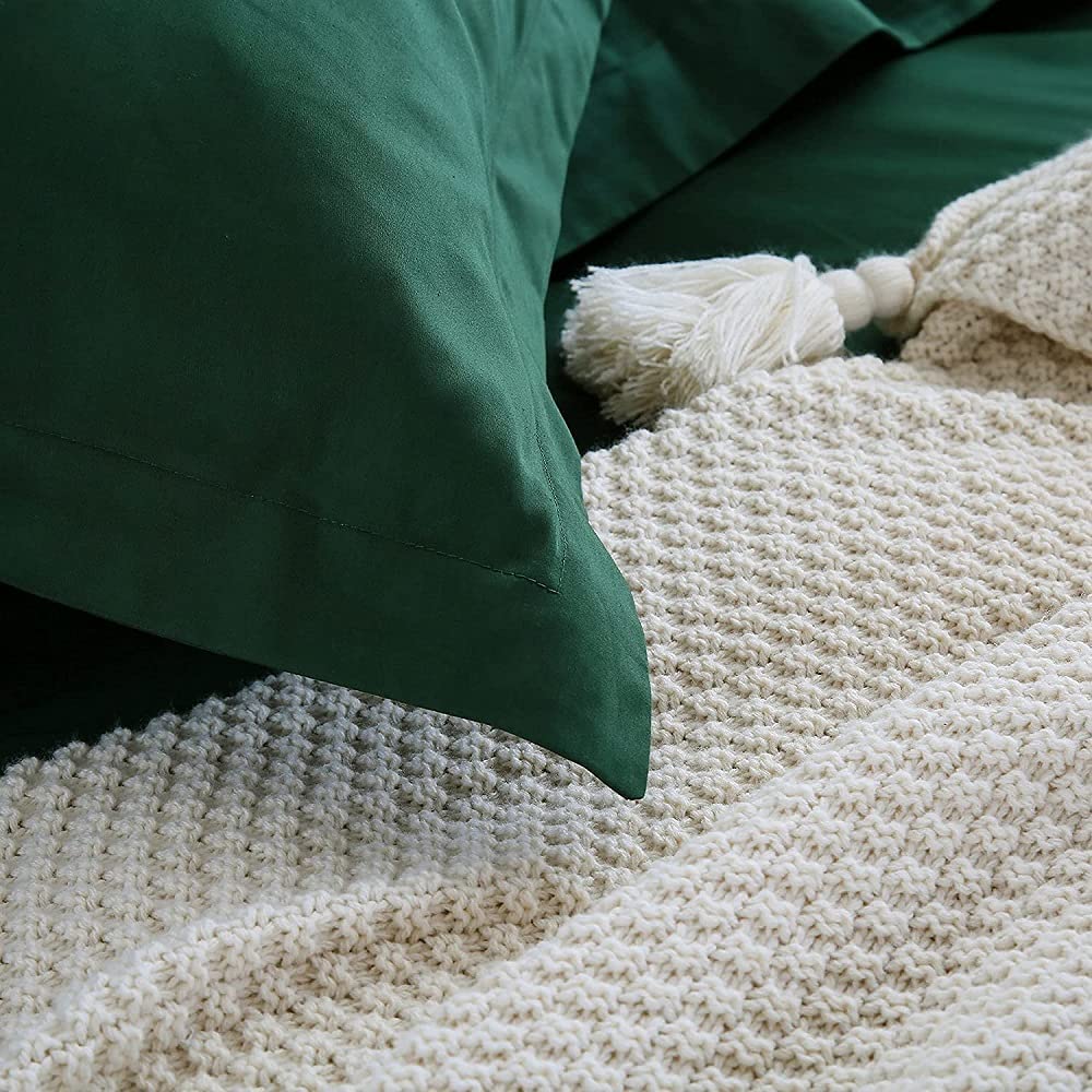 Emerald Green Duvet Cover Set - King Size (California King) 100% Washed Cotton Bedding with Matching Pillowcases | Soft Luxury Bedding for Master Bedroom, Guest Room & Hotel Use