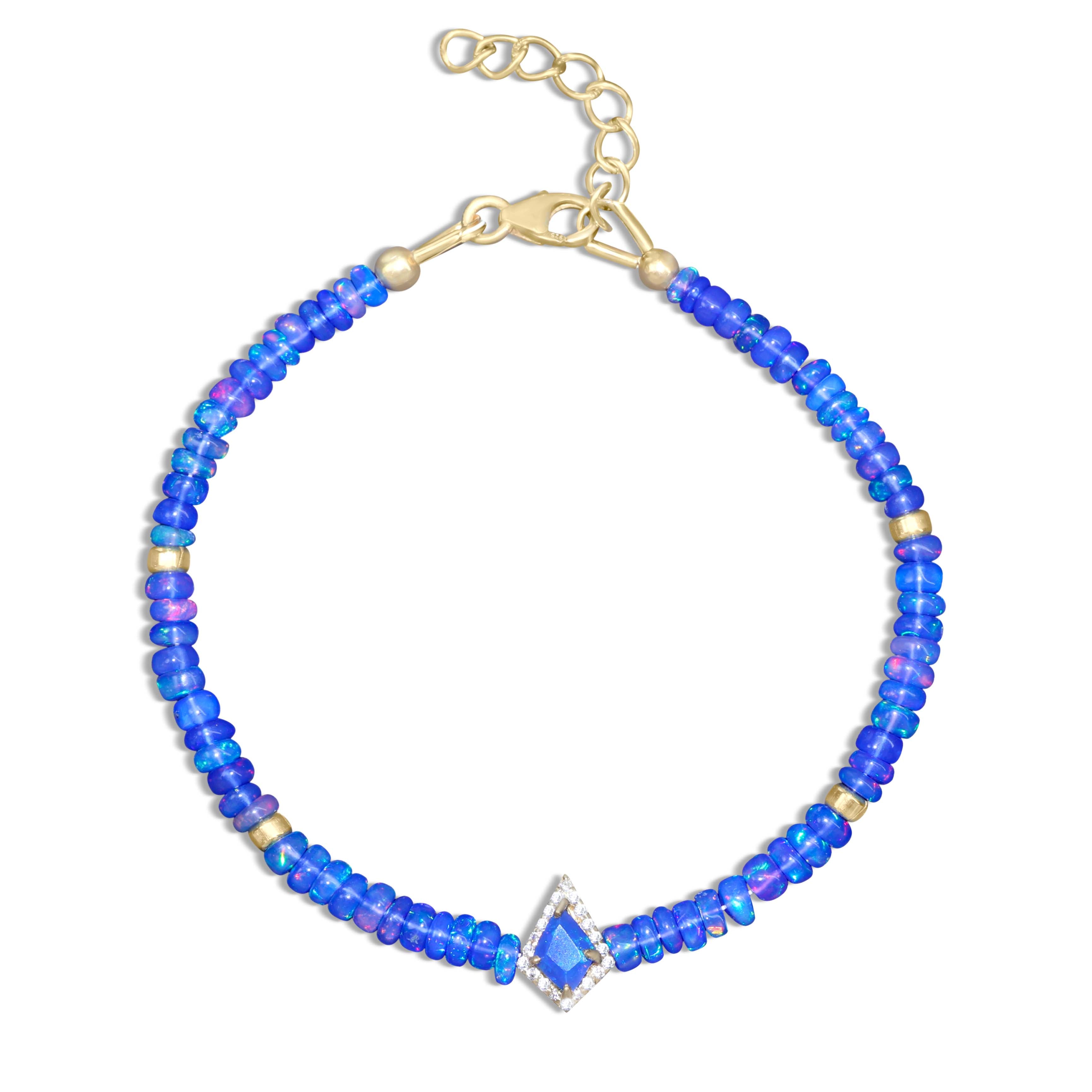 Vintage Blue Fire Ethiopian Opal Beads Kite Cut Charm Bracelet – Handmade Boho Jewelry for Women, Gift for Her, Perfect for Parties & Special Occasions