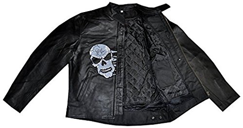 Men's Genuine Leather Motorcycle Jacket with Skull Embroidery - Biker Style, Durable & Comfortable for Riding, Cruising & Outdoor Adventures