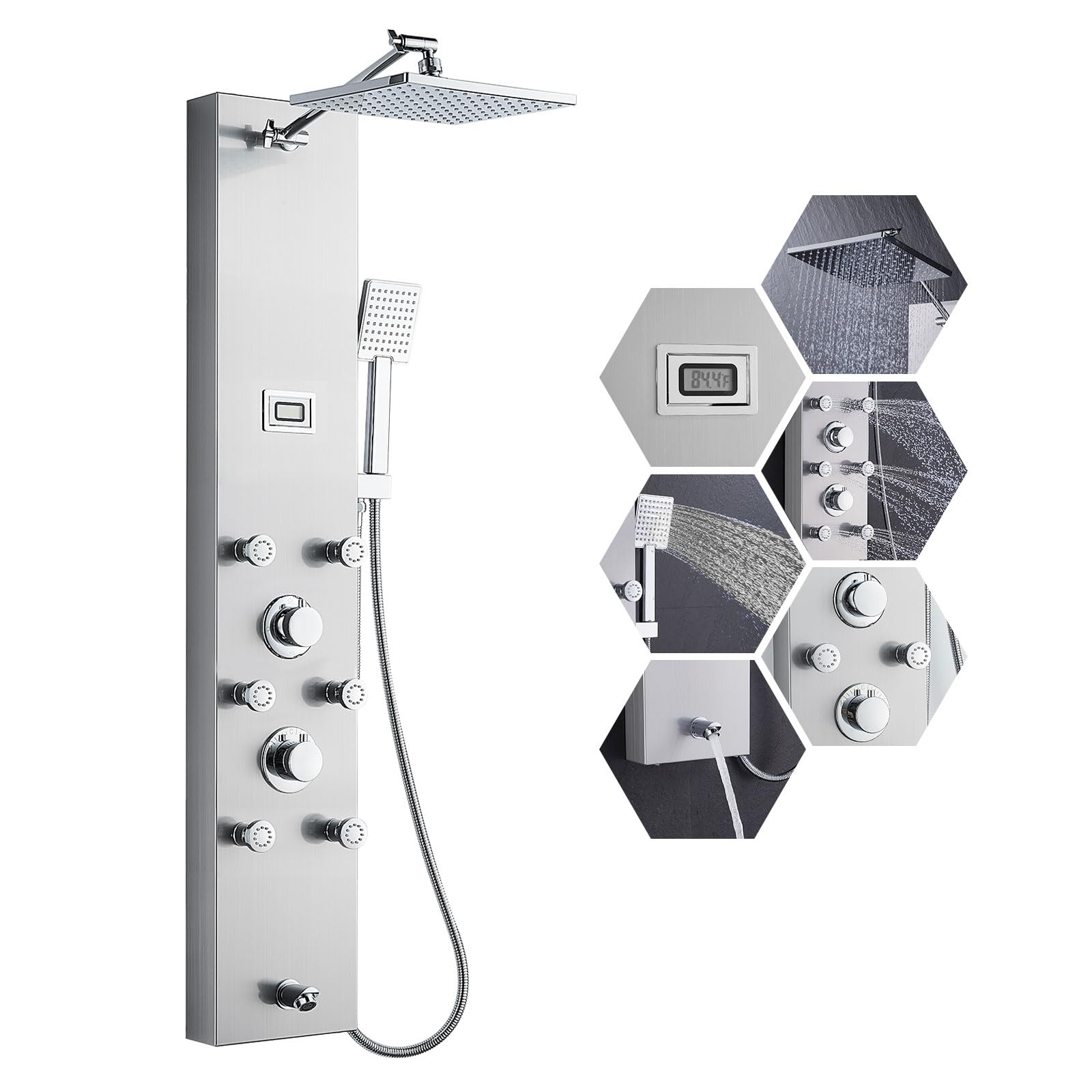 Premium 304 Stainless Steel Shower Panel System - 6 Body Jets, 9