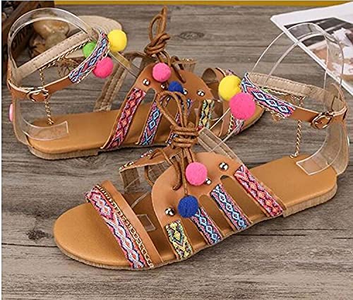AnFeng Women's Bohemian Flat Fish Mouth Sandals - Comfortable Summer Beach Sandals for Women (Brown, Size 6.5-7) | Perfect for Vacation, Casual Outings & Beach Wear