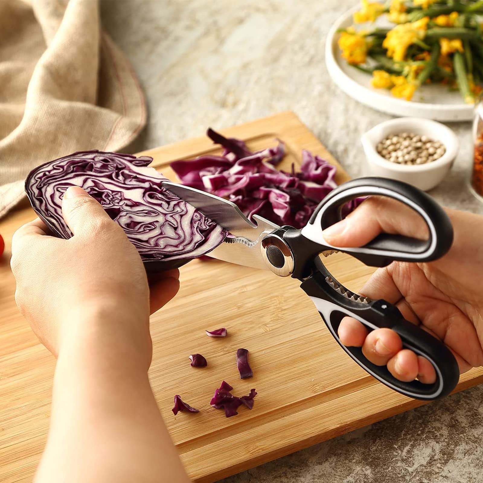 Heavy Duty Stainless Steel Kitchen Scissors - 2 Pack Multipurpose Cooking Shears for Cutting Chicken, Meat, Fish, Vegetables, Herbs, Bones & Nuts - Perfect for Food Prep, BBQ, Poultry & Floral Arrangements