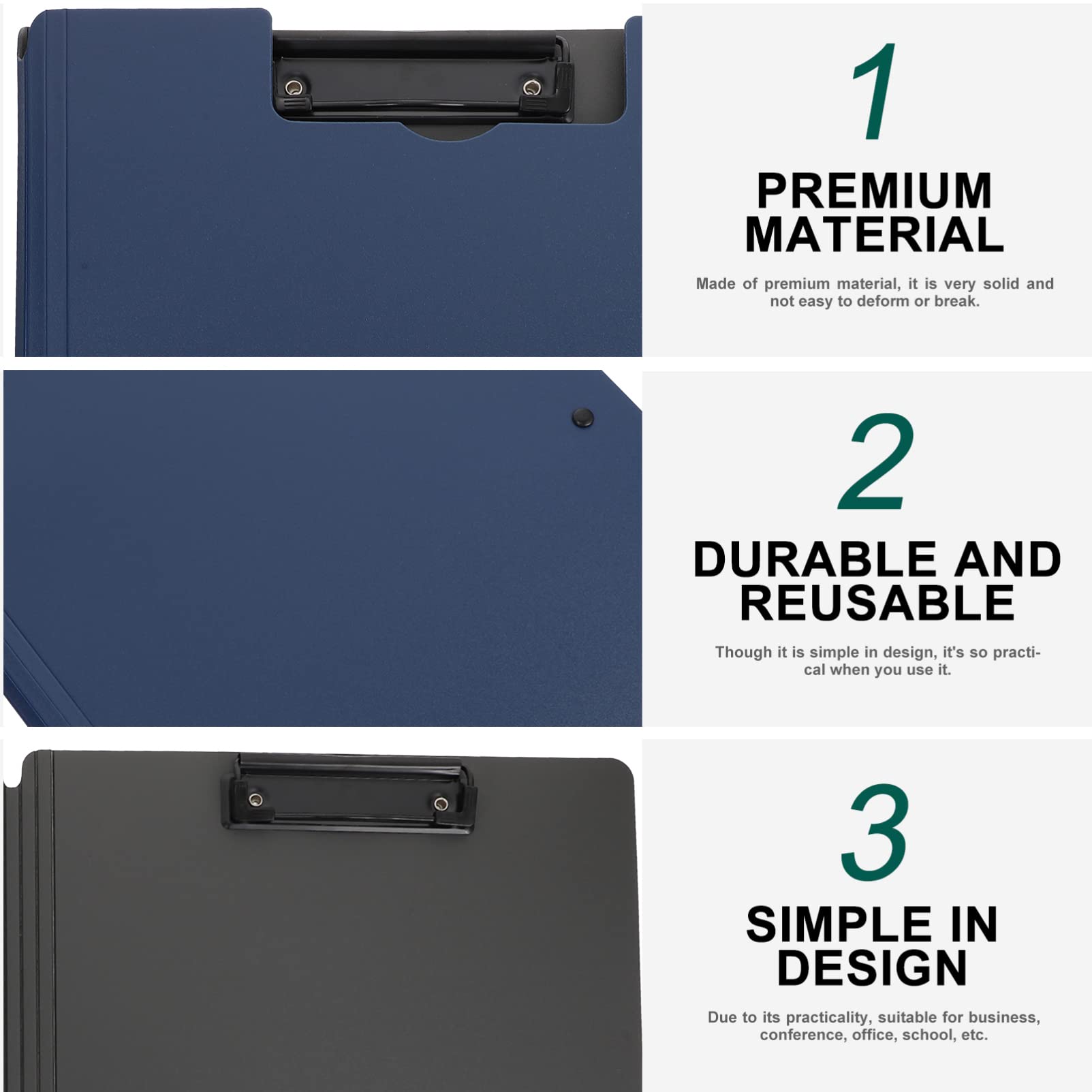 Blue Plastic File Folders with Clipboard - A4 Letter Size, Durable Plastic File Holder for Home & Office Organization, Menu Storage, Writing Pad, Book & Paperboard - Perfect for School, Work & Document Management