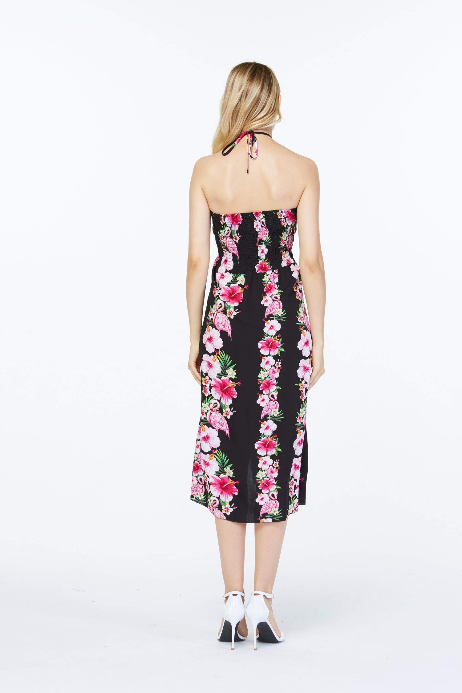 Women's Floral Print Halter Dress - Tropical Hawaiian Luau Party Outfit for Beach Vacations, Summer Weddings & Poolside Gatherings