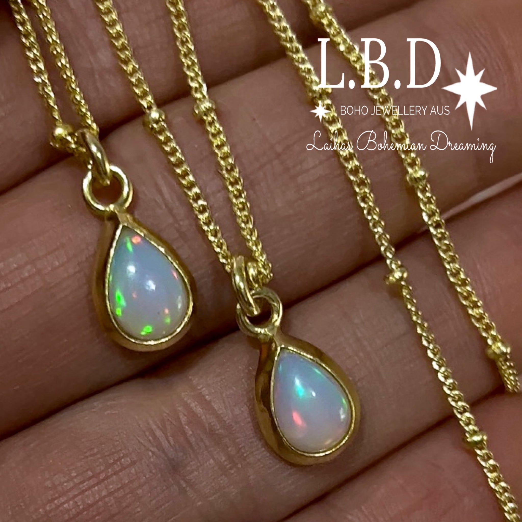 Laihas Classic Chic Raindrop Gold Opal Necklace for Women - Elegant Dainty Layering Jewelry - Perfect for Weddings, Parties & Everyday Wear